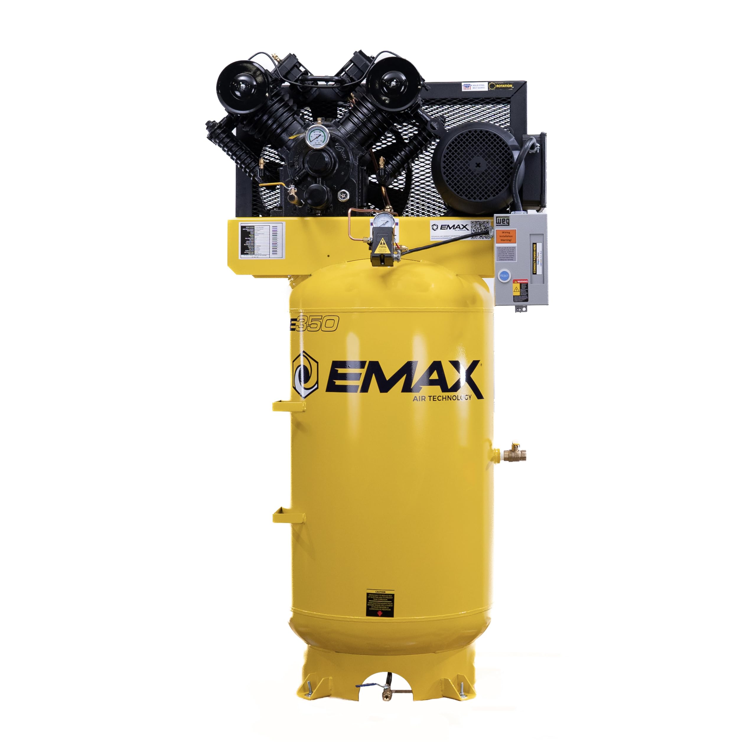 EMAX E350 Air Compressor Stationary - 10 HP 80 Gal 2 Stage Single Phase Industrial Compressor with Pressure Lubricated Pump and Super Quiet System - Made in the USA - EI10V080V1