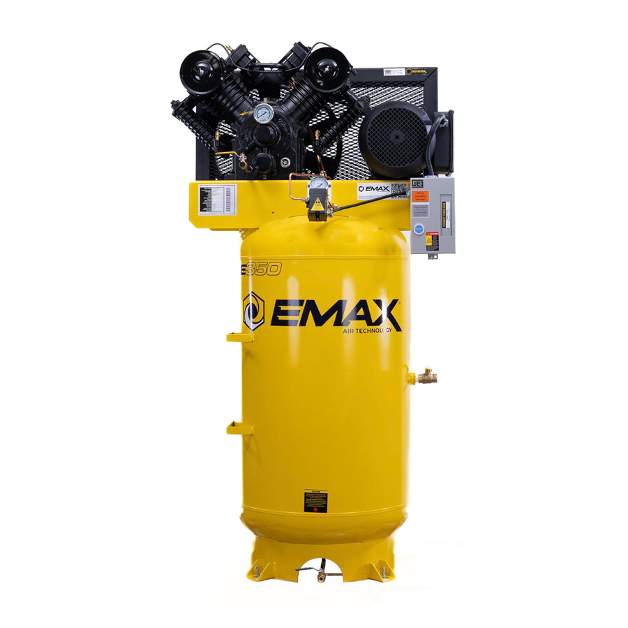 EMAX E350 Air Compressor Stationary - 10 HP 80 Gal 2 Stage Single Phase Industrial Compressor with Pressure Lubricated Pump and Super Quiet System - Made in the USA - EI10V080V1