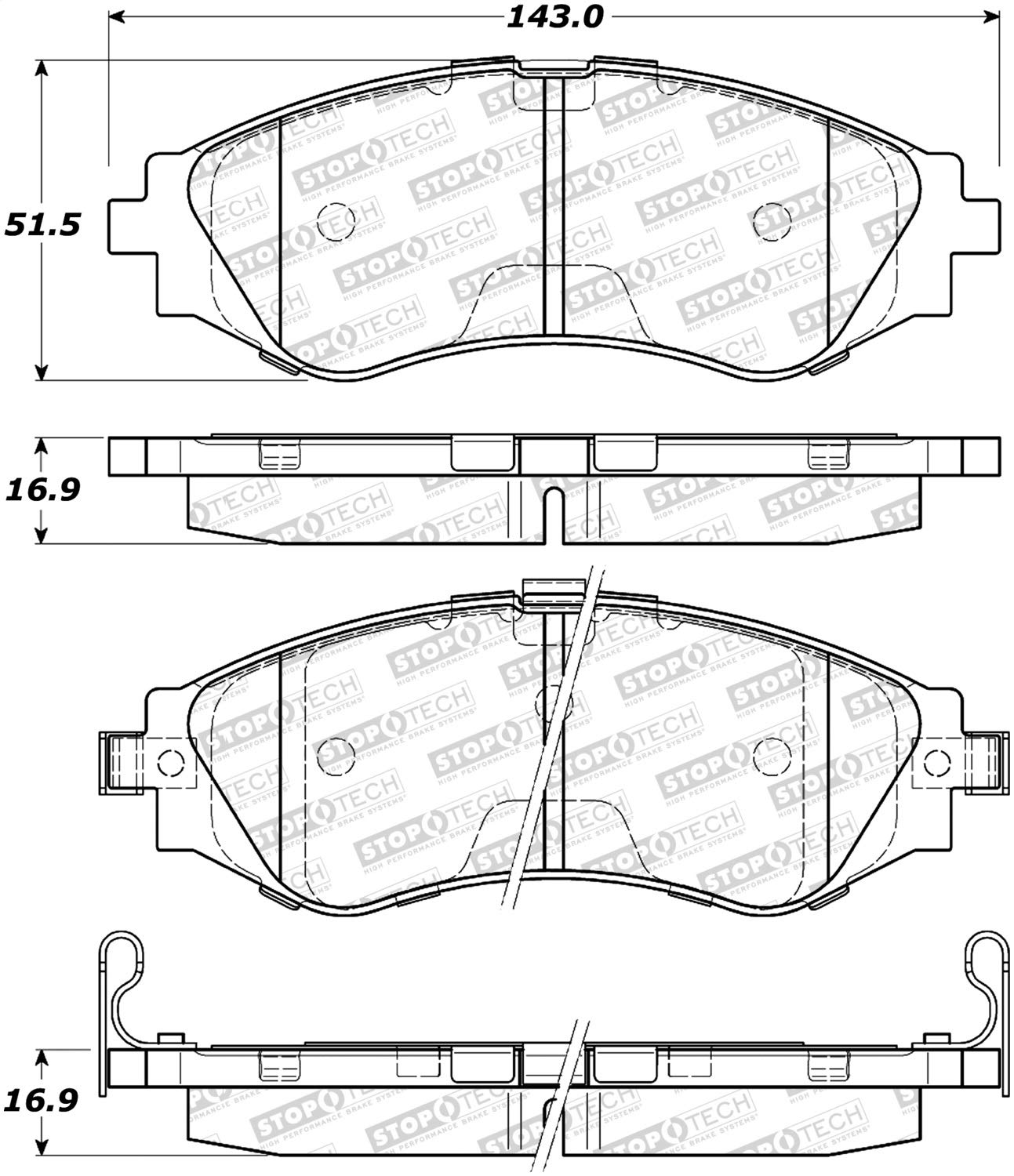 Front StopTech 308.07970 Brake Pads with Shims and Hardware Street