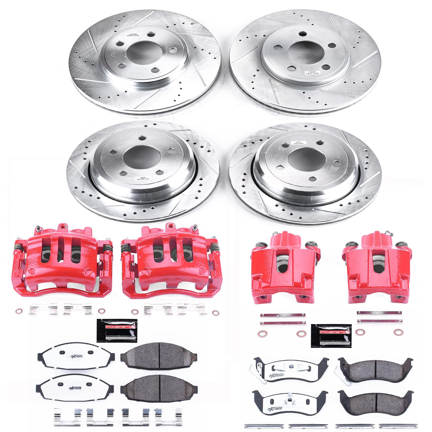 Power Stop Z26 Street Warrior Brake Pad and Rotor Kit with Red Powder Coated Calipers For Ford Crown Victoria, Mercury Grand Marquis, Mercury Marauder [Model Specific] KC1365-26