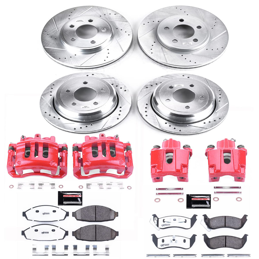 Power Stop Z26 Street Warrior Brake Pad and Rotor Kit with Red Powder Coated Calipers For Ford Crown Victoria, Mercury Grand Marquis, Mercury Marauder [Model Specific] KC1365-26