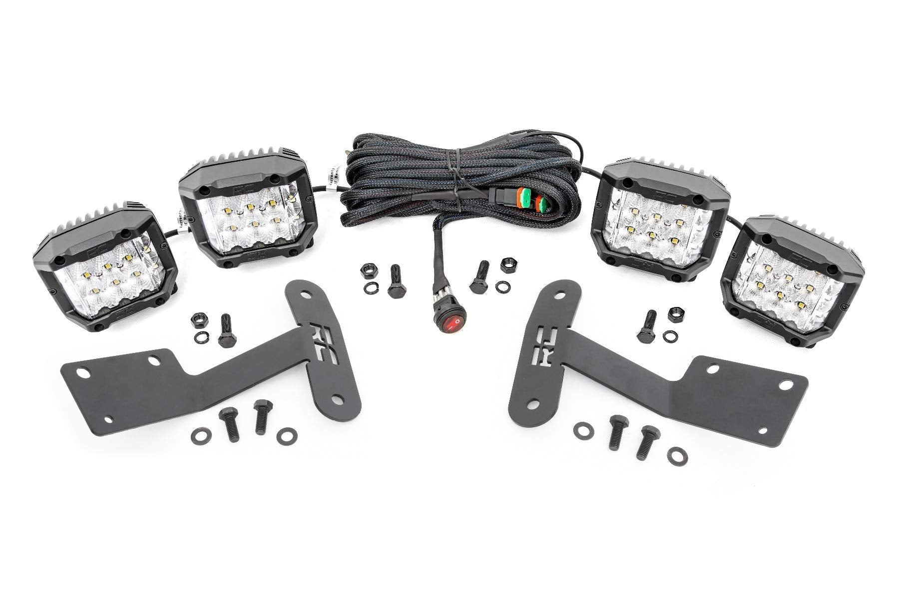 Quad Rough Country 3" Wide Angle LED Light Kit for Toyota Tundra (2014-2021) - Lower Windshield Mount, 27,000 Lumens, Wide Side Beam Off-Road Lighting