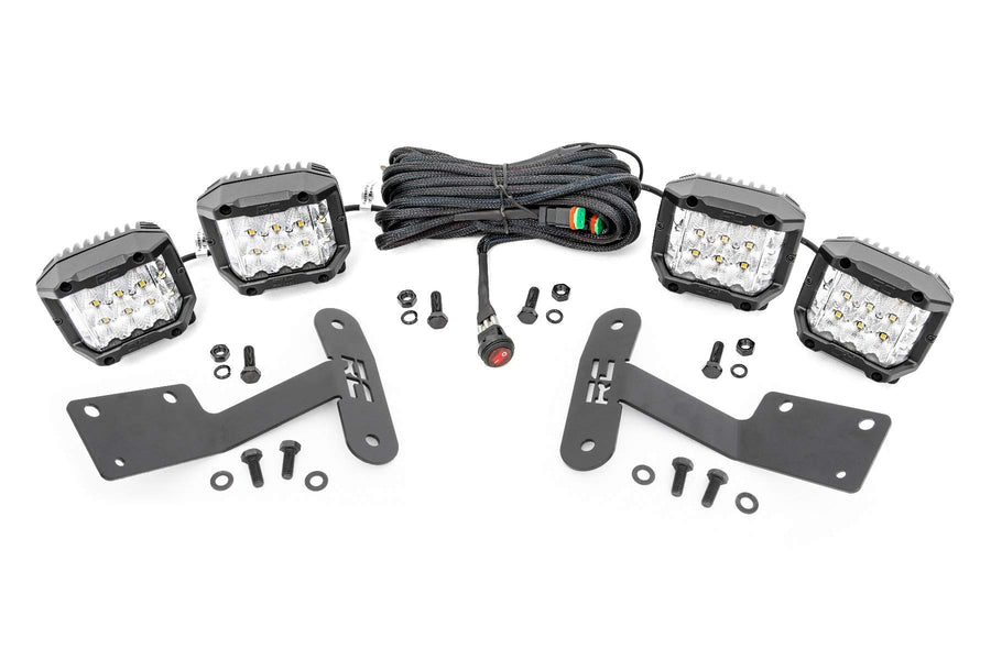 Quad Rough Country 3" Wide Angle LED Light Kit for Toyota Tundra (2014-2021) - Lower Windshield Mount, 27,000 Lumens, Wide Side Beam Off-Road Lighting
