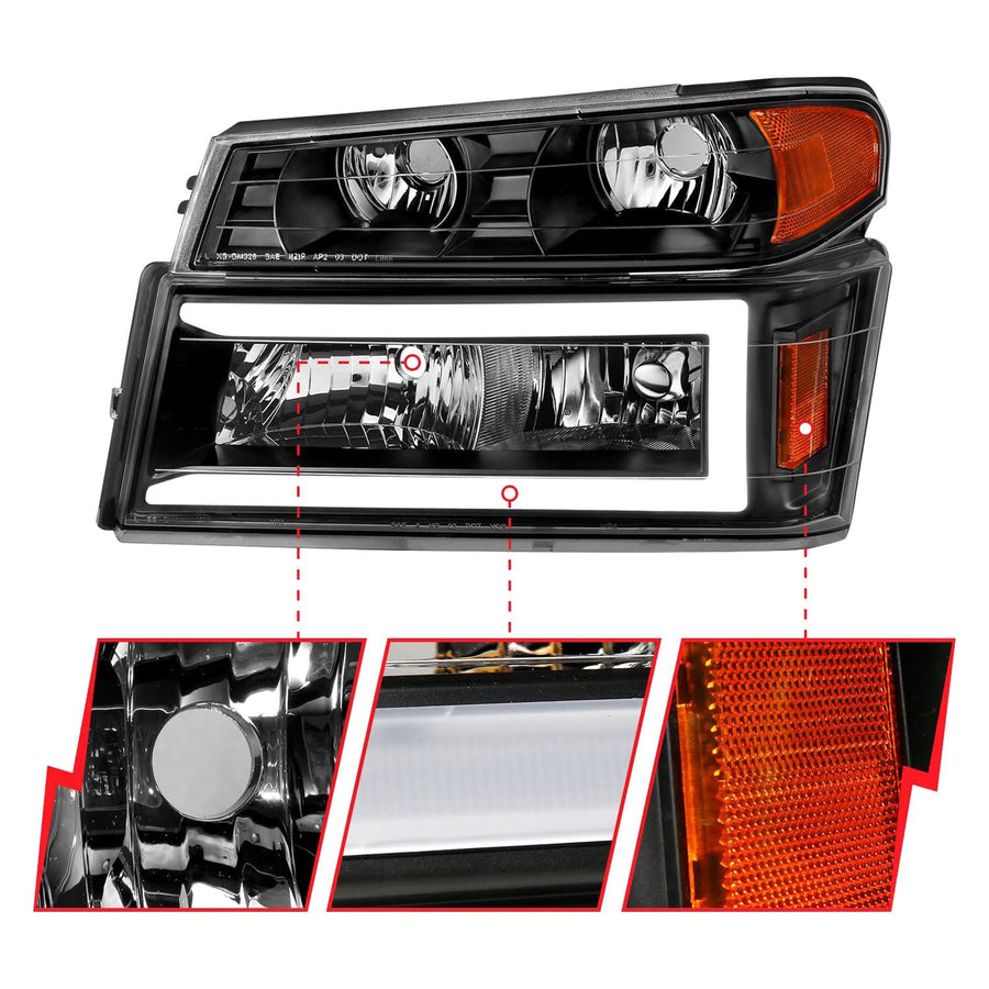 04-12 GM Colorado/Canyon/I-Series Anzo USA - Crystal Headlights - w/Light Bar Black Housing 4pcs (111558)