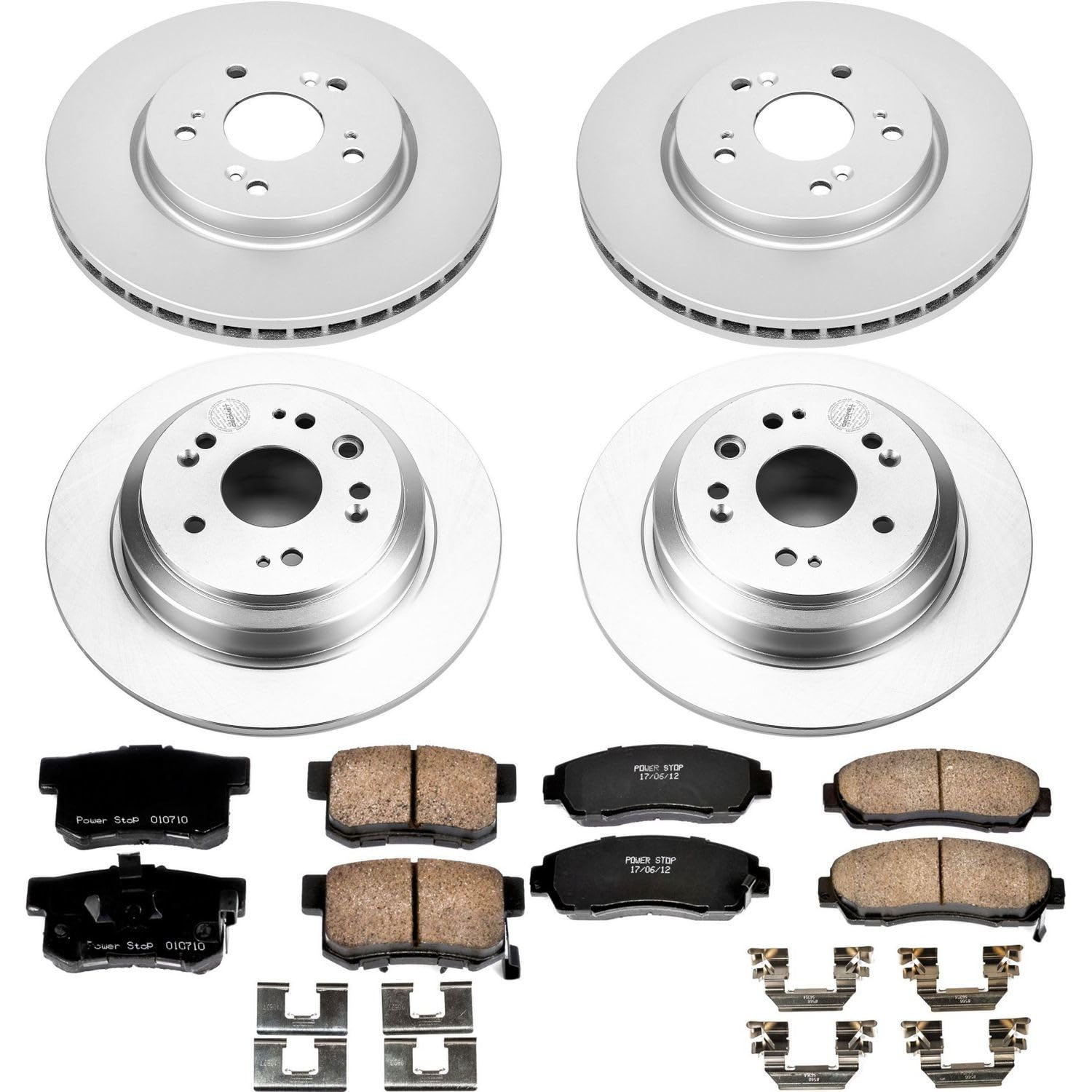 Power Stop CRK5815 Brake Rotor and Coated Ceramic Brake Pads- Front & Rear For Honda Accord Crosstour 2010-2011, Honda Crosstour 2012 [Model Specific]