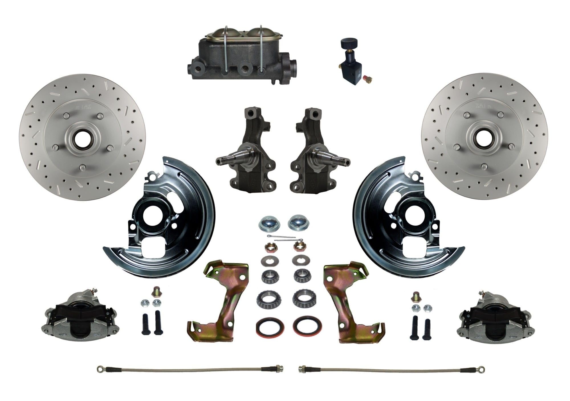 2" Drop Spindle Manual Front Disc Brake Conversion With Cross Drilled And Slotted Rotors And Cast Iron M/C Adjustable Proportioning Valve