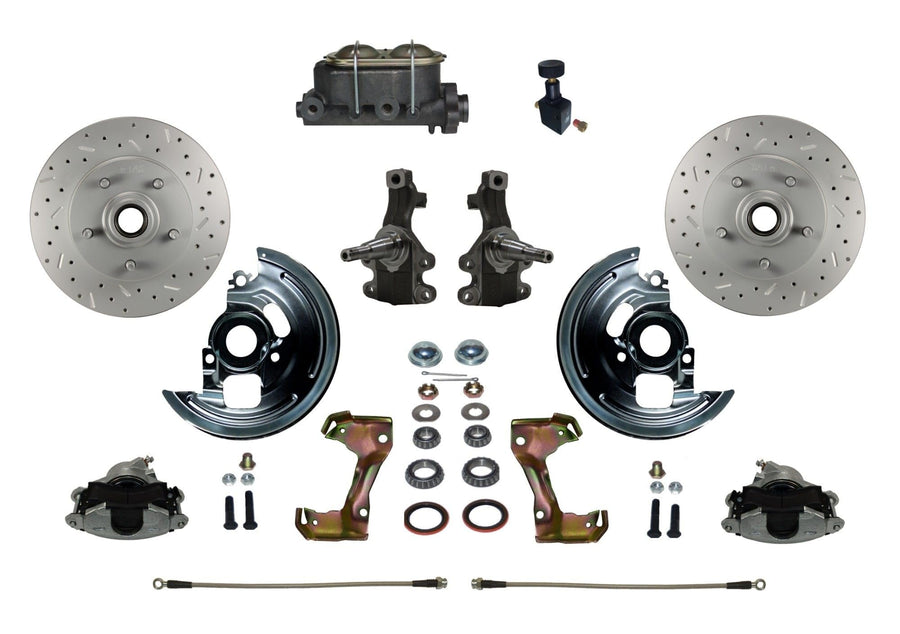 2" Drop Spindle Manual Front Disc Brake Conversion With Cross Drilled And Slotted Rotors And Cast Iron M/C Adjustable Proportioning Valve