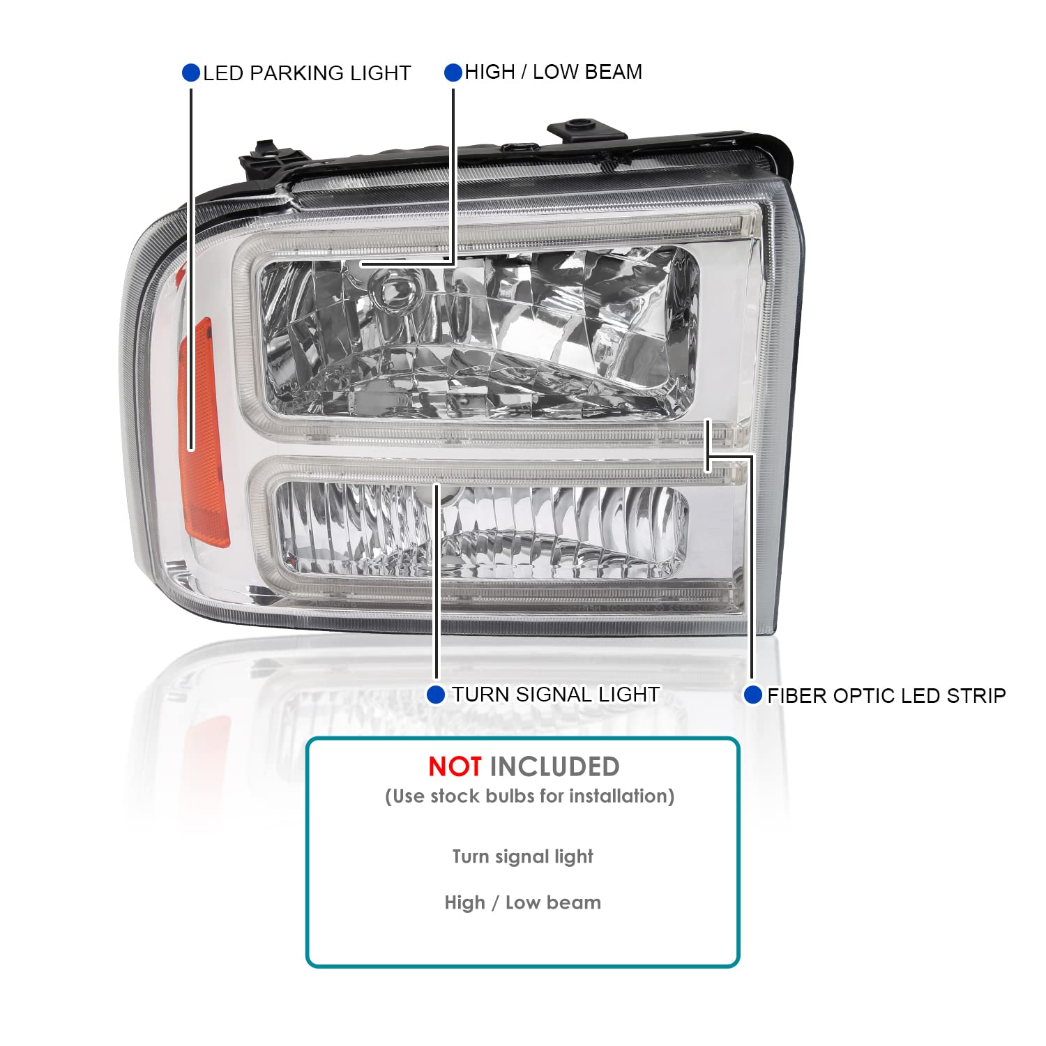 LED BAR Headlights SPEC-D TUNING Compatible with 2005-2007 Ford F250 F350 F450 F550 Super Duty, Left + Right Pair Headlamps Assembly