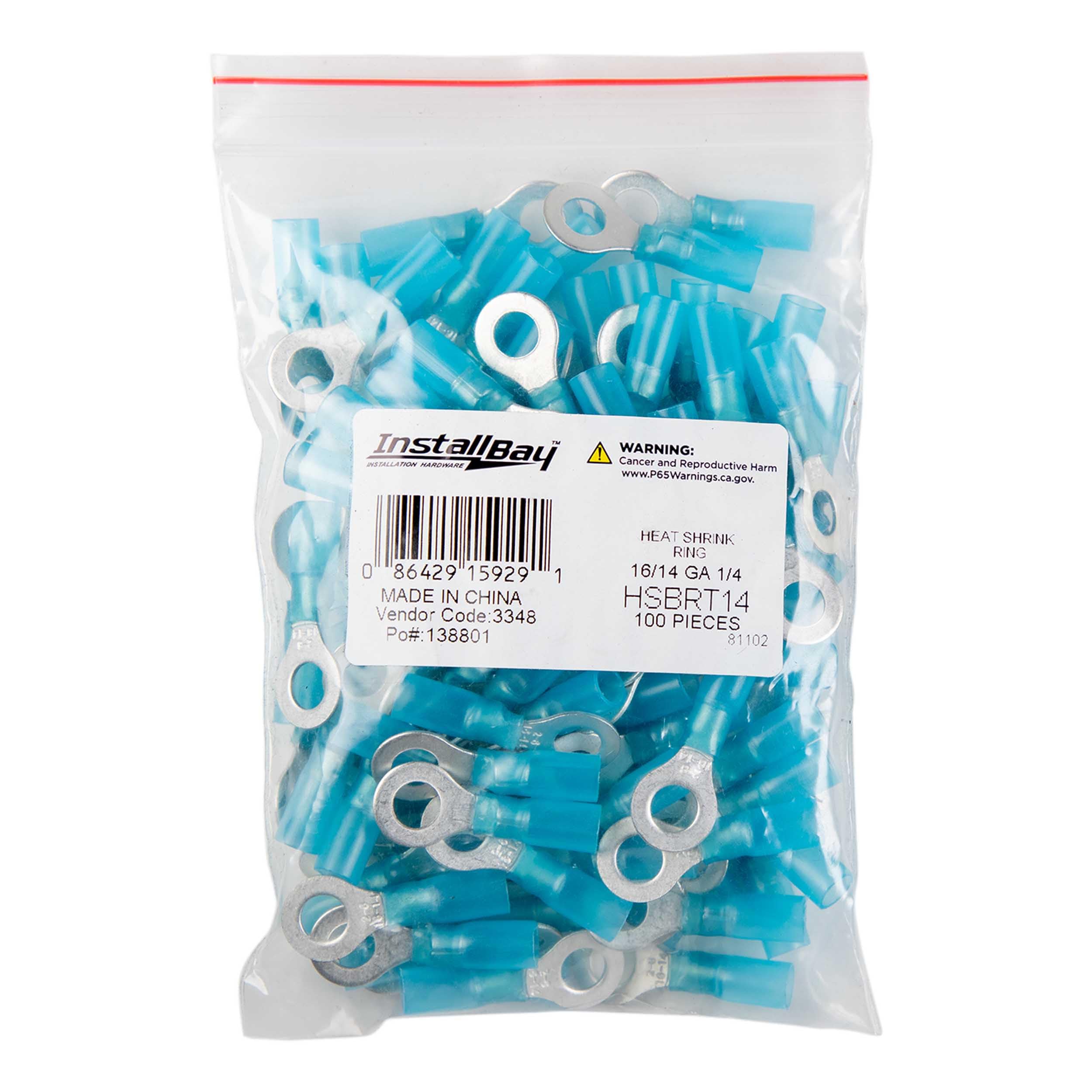 Install Bay 1/4 Inch Heat Shrink Ring Connector 16/14 Gauge 100 Pack - HSBRT14