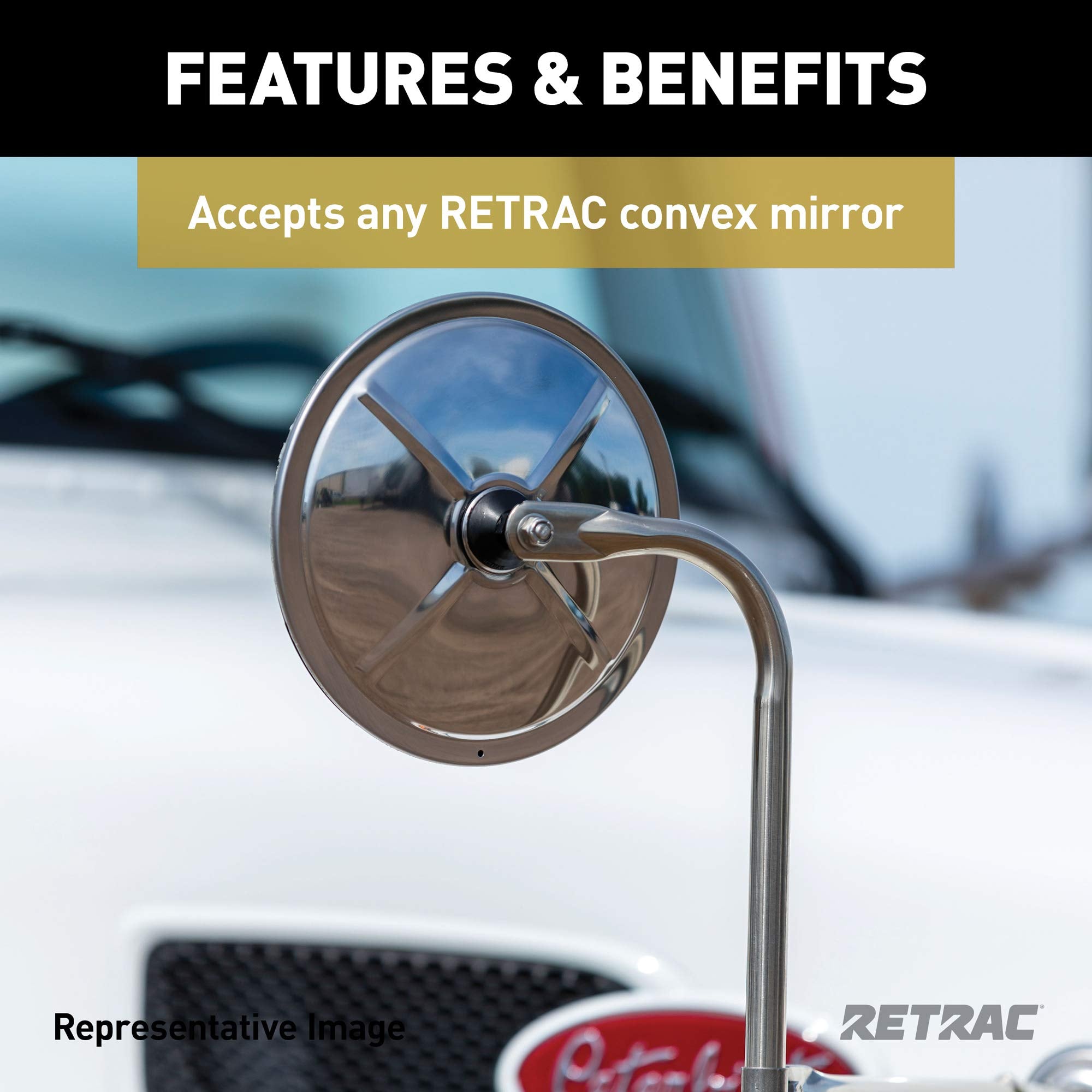 Fender-Mount Retrac 604677 Stainless Steel Safety Mirror Mounting Assembly, 22 to 31-Inch Adjustment, Universal Driver or Passenger Side