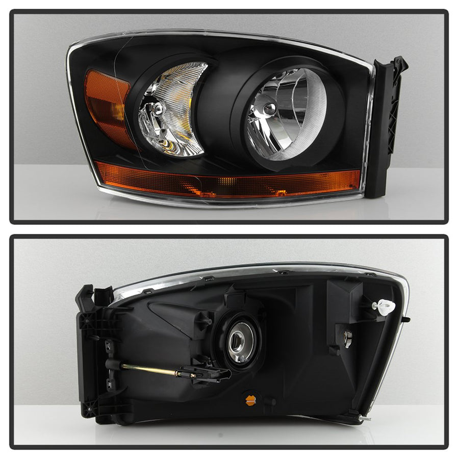 06-08 Dodge Ram 1500 xTune Headlights w/Chrome Bezel/Amber Bar - Black (HD-JH-DRAM06-AM-BK)