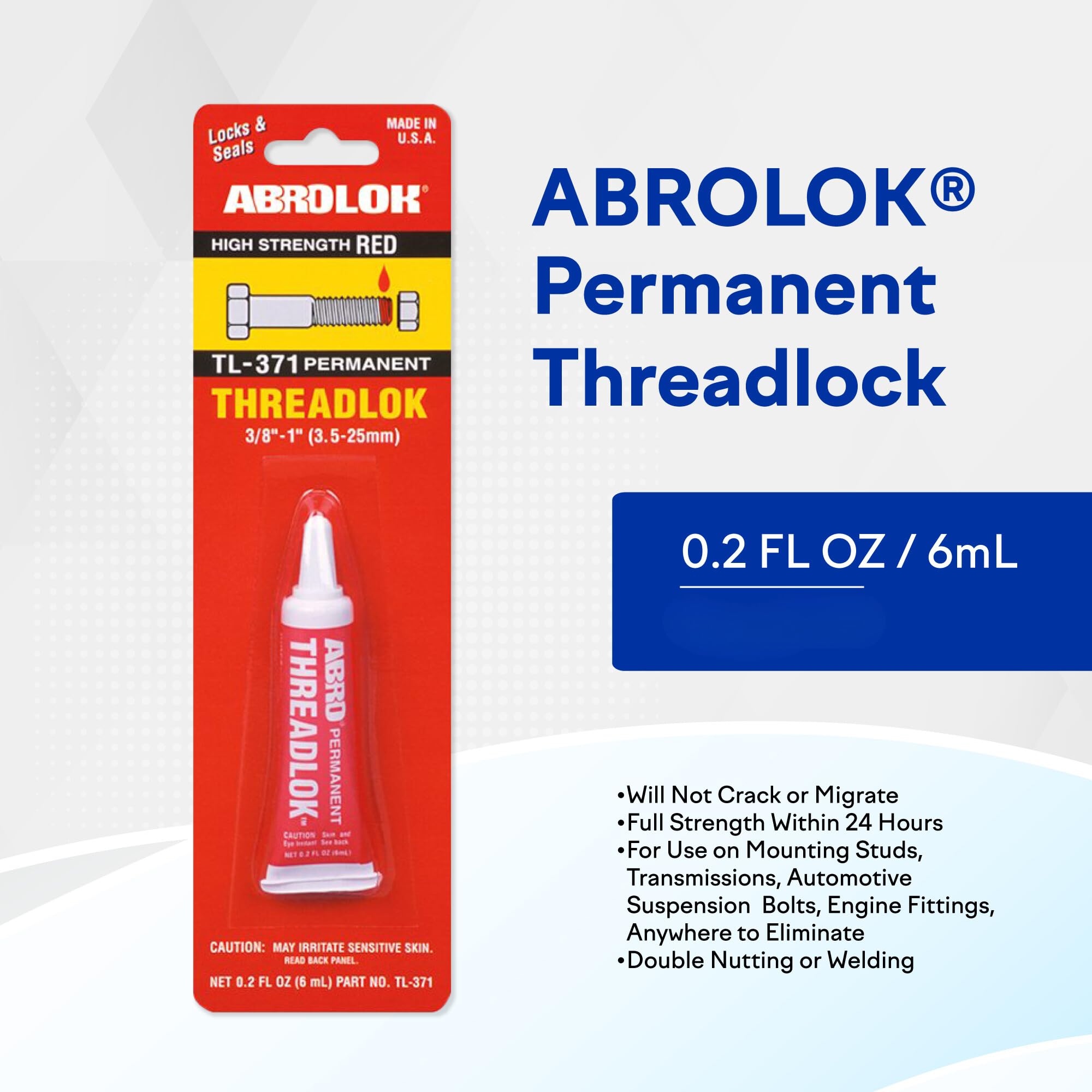 High Strength ABRO Threadlok Red, 6 ml, Industrial-Grade Threadlocker for Reliable Performance in Automotive & Manufacturing Applications, Tight Thread Lock Red for Any Use