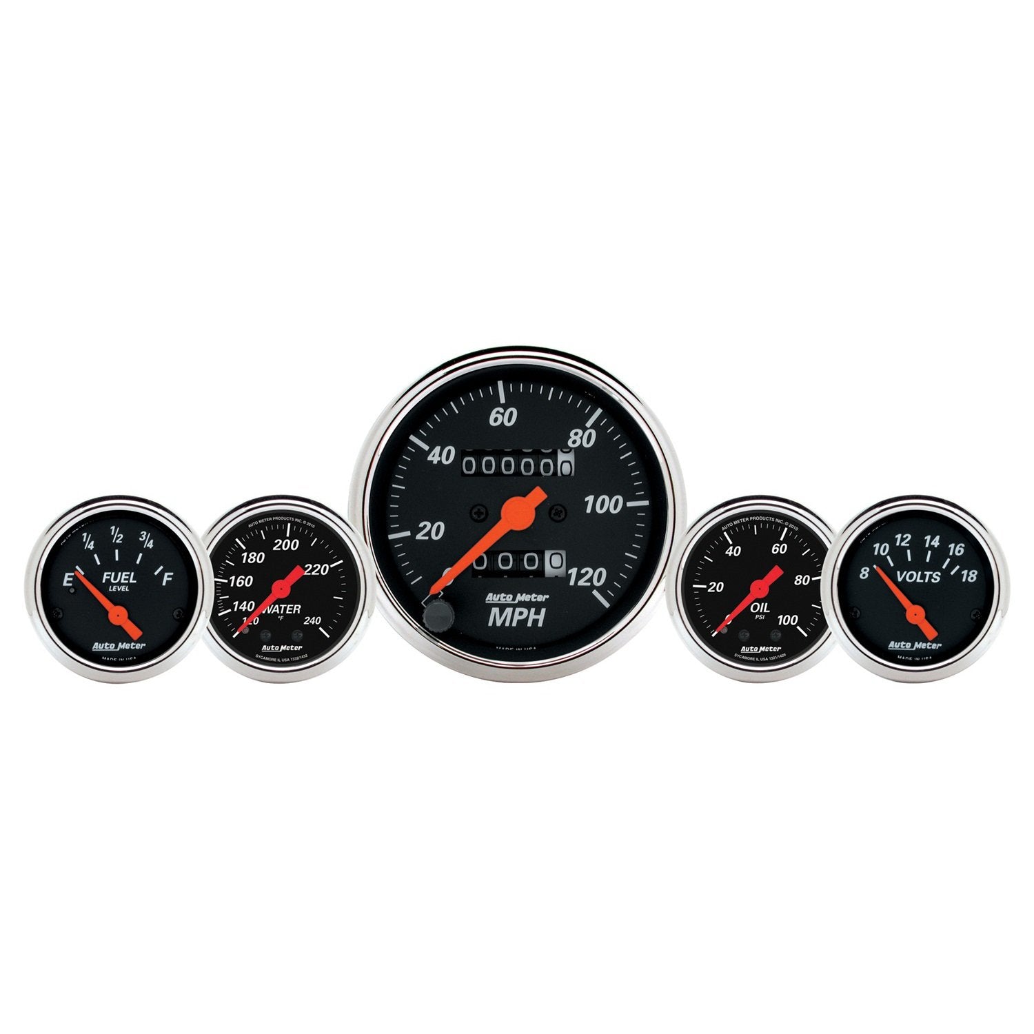 Auto Meter Designer Black 1411 Fuel/Oil/Speedo/Volt/Water 5 Gauge Set