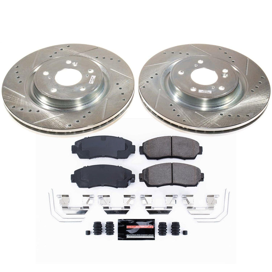 Power Stop K8928 Front Brake Kit Z23 Carbon-Fiber Ceramic Brake Pads and Drilled and Slotted Rotors For Honda CR - V 2020-2022 [Application Specific]