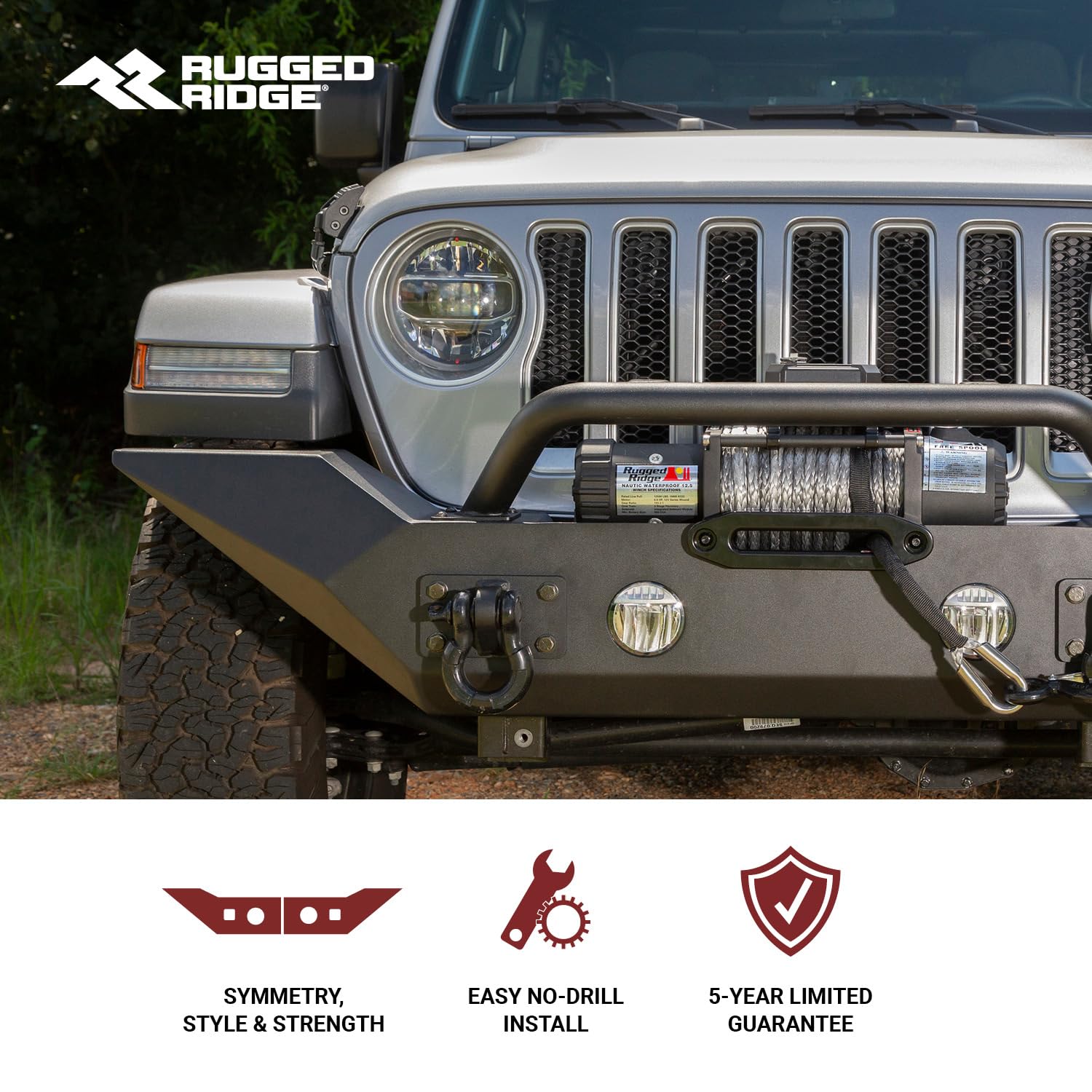 Spartan Rugged Ridge Bumper, Front | Full-Width w/Standard Ends, Steel, Smooth Black | 11548.73 | Fits 2007-2018 Jeep Wrangler JK