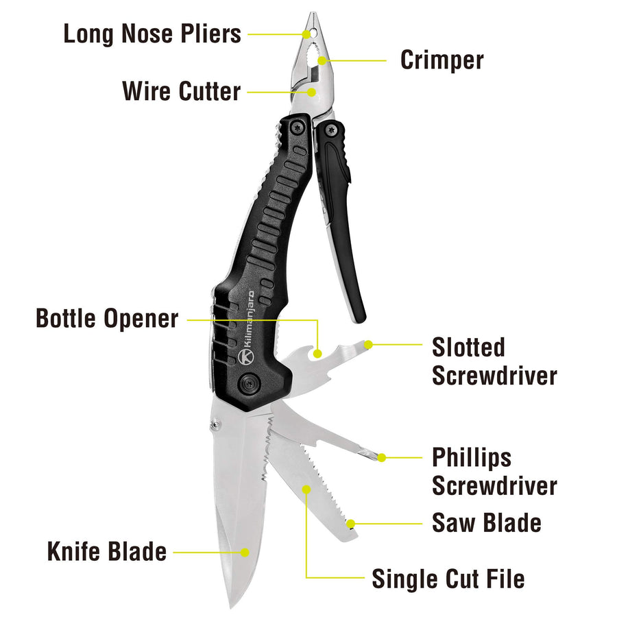 Magnus Multifunction Kilimanjaro Multi-Tool, Full-Size Pliers, Blade Cuts Wood, Hose, Rope, Screwdriver, Wire Cutter, 8-1/2 Inches - 910056, Black