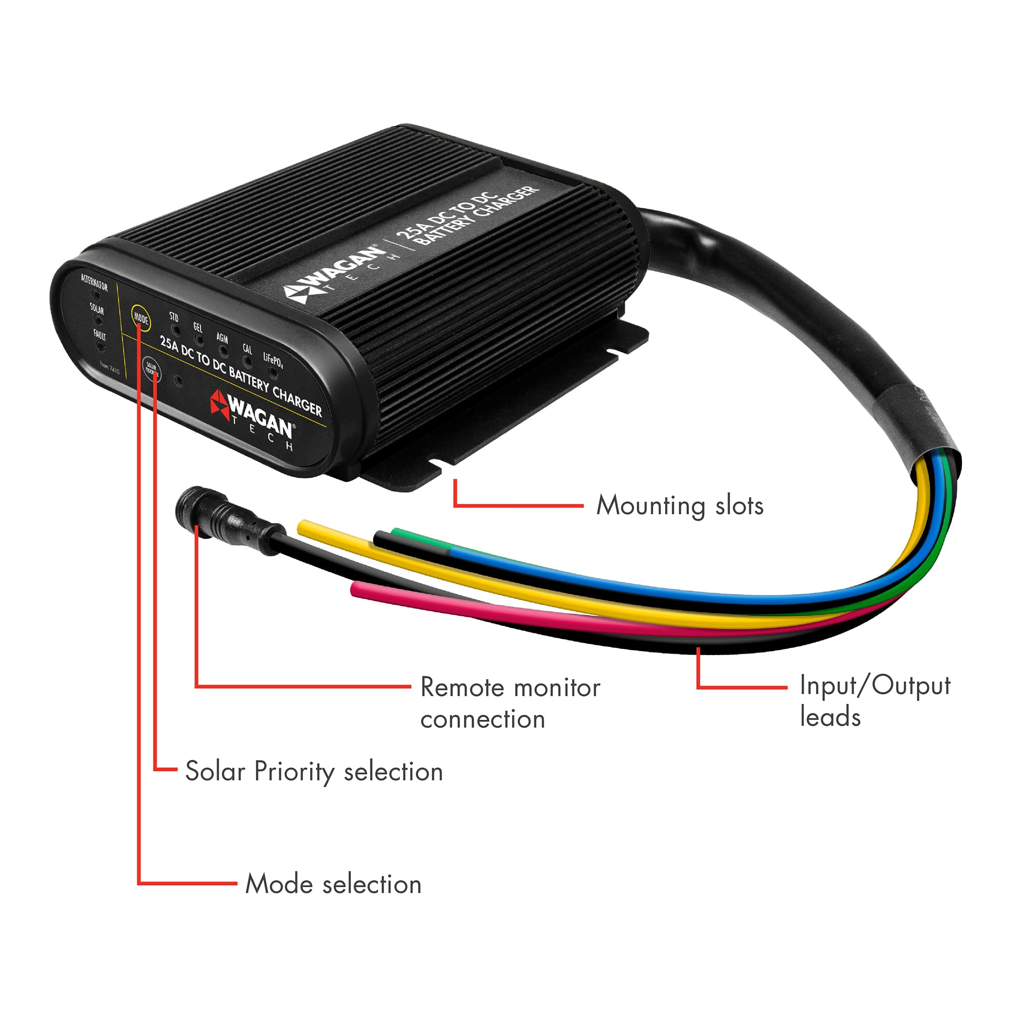 Wagan 12V EL7410 25A DC to DC Battery Charger with Solar Input MPPT Controller for SLA, Flooded, Gel, AGM, Calcium and Lithium, Using Multi-Stage Charging in RVs, Vehicles, Boats and Yachts