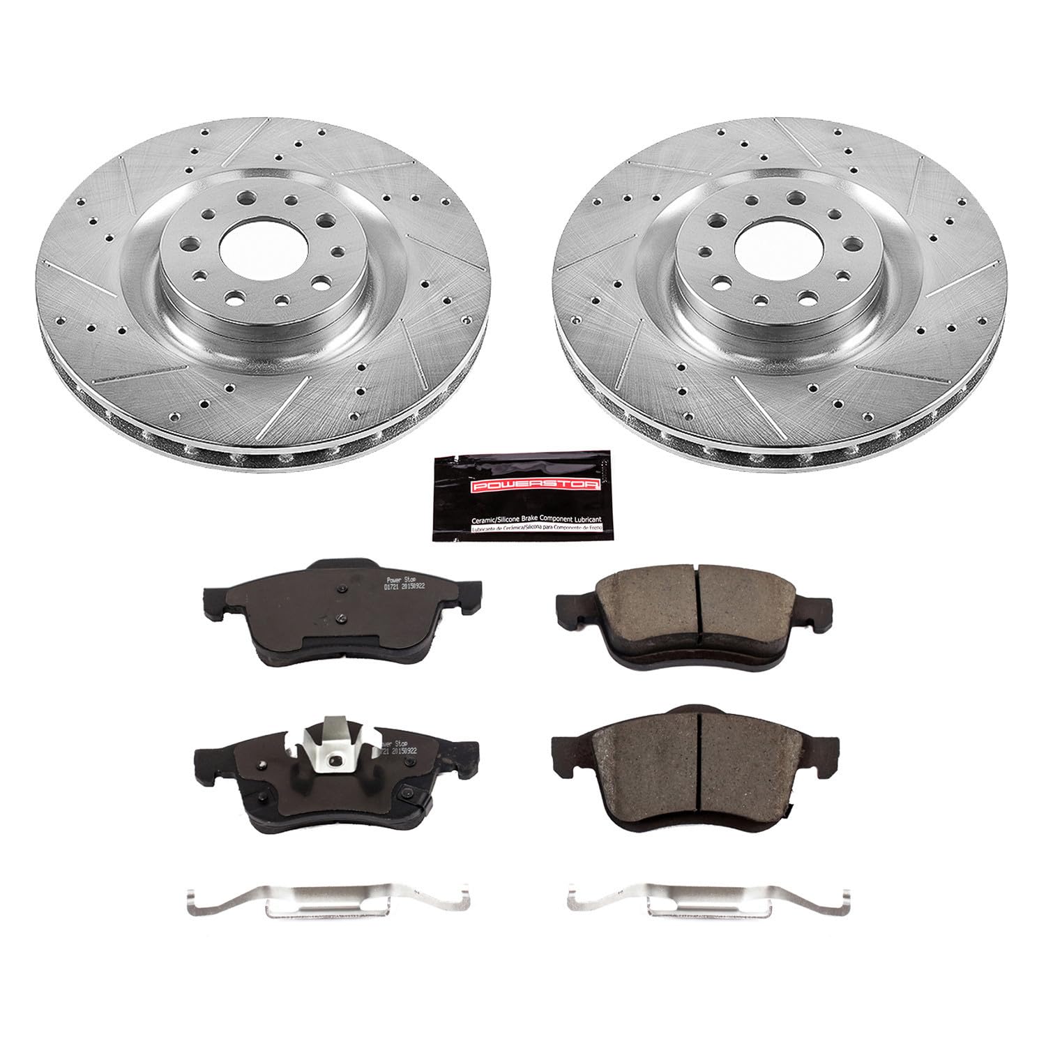 Brake Kit Power Stop For 2014 2015 2016 2017 2018 2019 2020 Fiat 500L Front Z23 Carbon Fiber Brake Pads with Drilled & Slotted Brake Rotors K6840