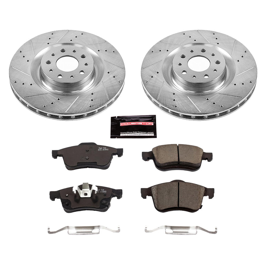 Brake Kit Power Stop For 2014 2015 2016 2017 2018 2019 2020 Fiat 500L Front Z23 Carbon Fiber Brake Pads with Drilled & Slotted Brake Rotors K6840