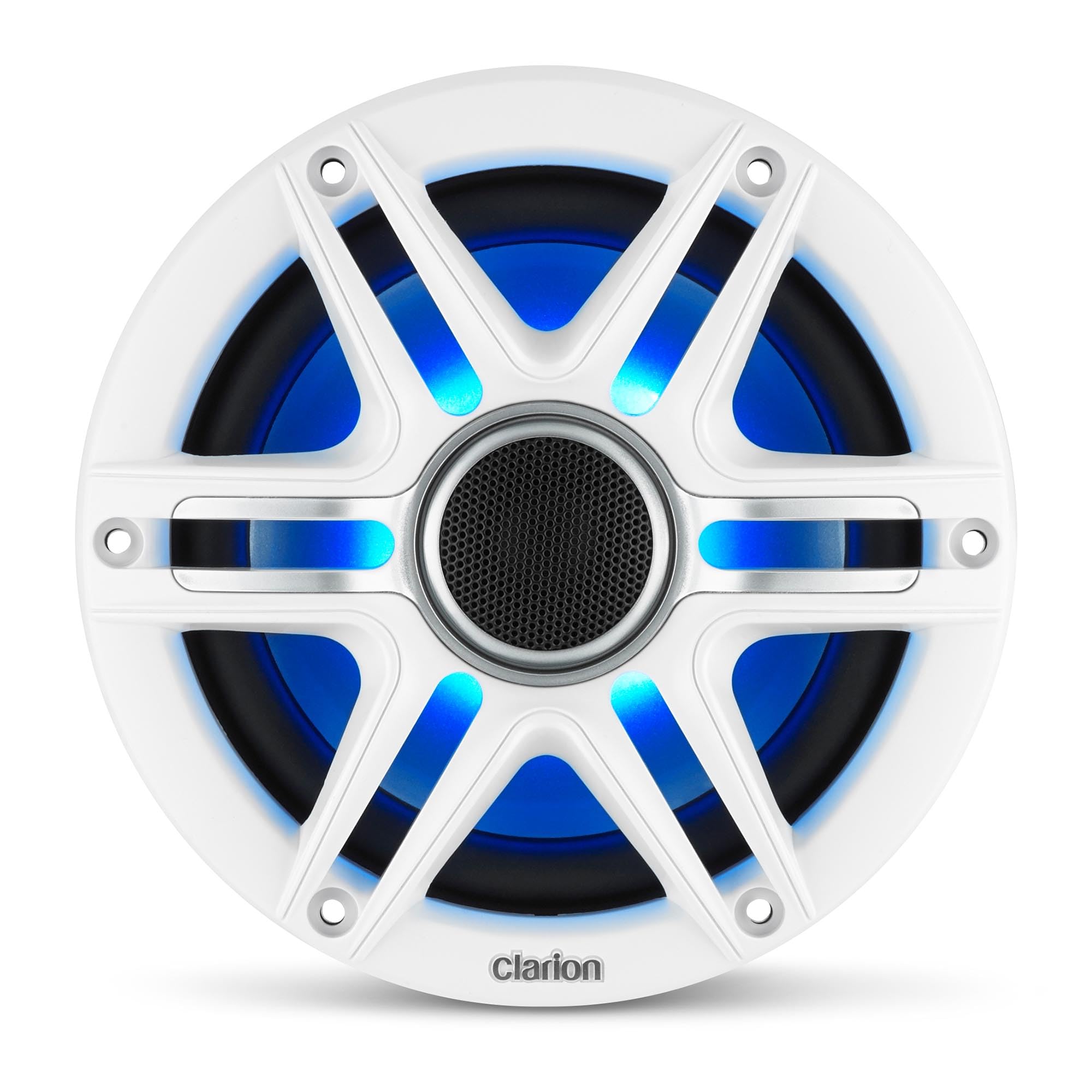 Clarion 6.5-inch CMSP-651RGB-SWG Premium Coaxial Marine Speakers with Built-in RGB Illumination, 50W RMS, with White & Gray Metallic Grilles