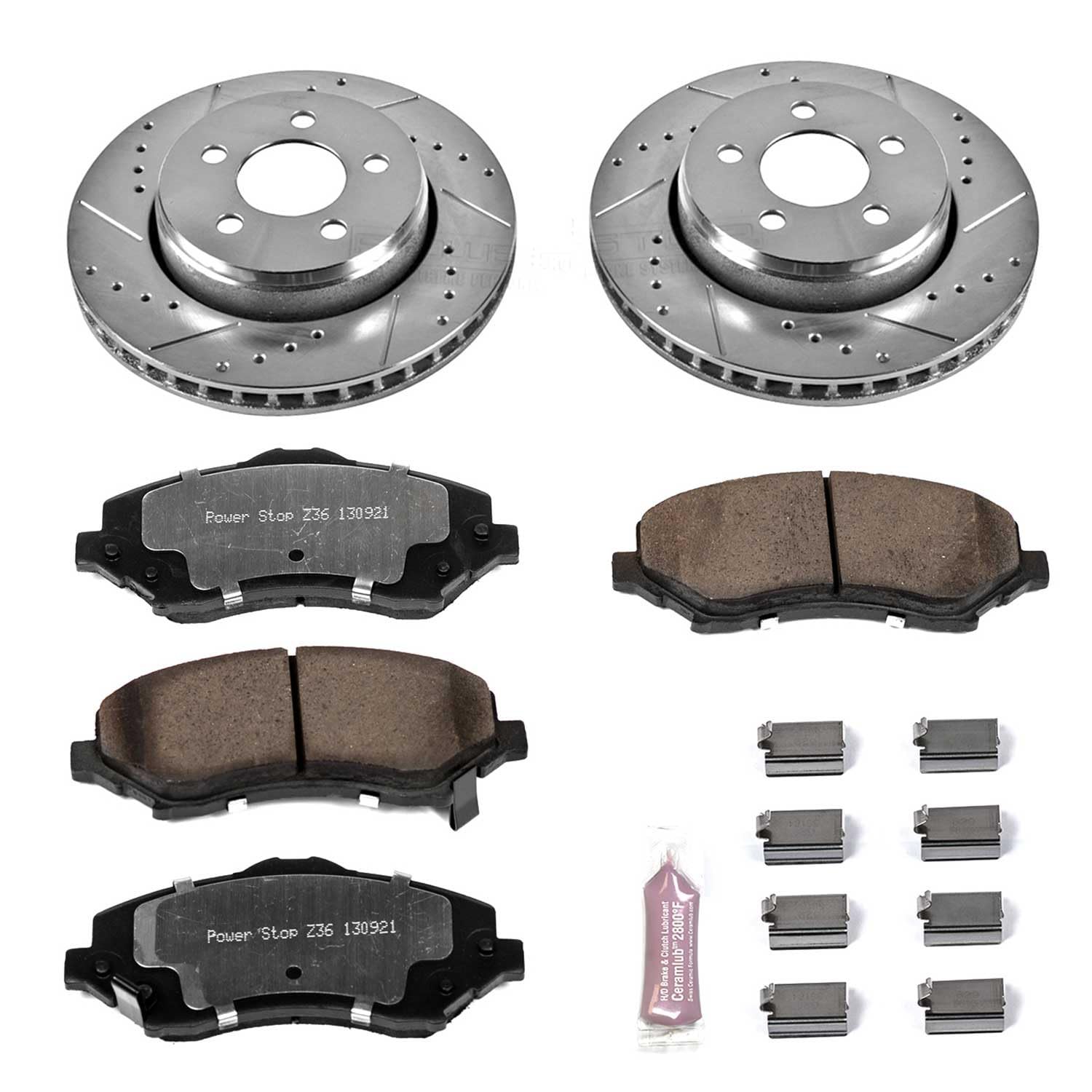 Power Stop Front Brake Kit For 2007 2008 2009 2010 2011 Dodge Nitro - Truck & Tow Carbon Fiber Ceramic Brake Pads & Drilled & Slotted Rotors Replacement, K1631-36 2008 2009 2010 2011 2012 Jeep Liberty