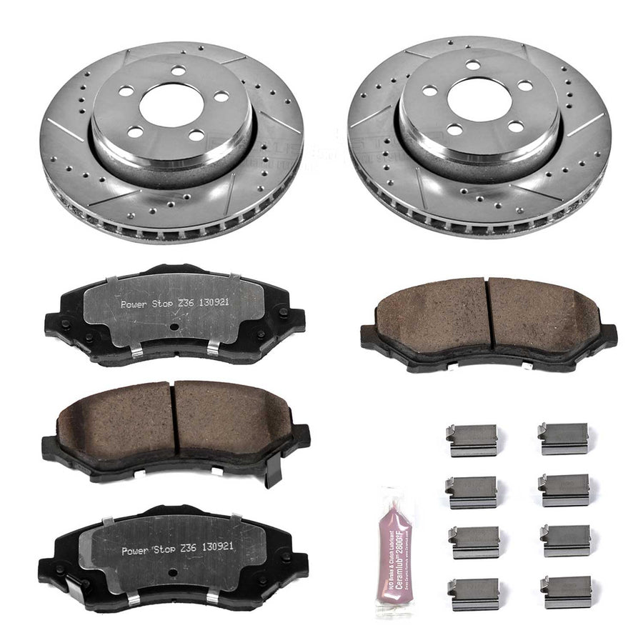 Power Stop Front Brake Kit For 2007 2008 2009 2010 2011 Dodge Nitro - Truck & Tow Carbon Fiber Ceramic Brake Pads & Drilled & Slotted Rotors Replacement, K1631-36 2008 2009 2010 2011 2012 Jeep Liberty