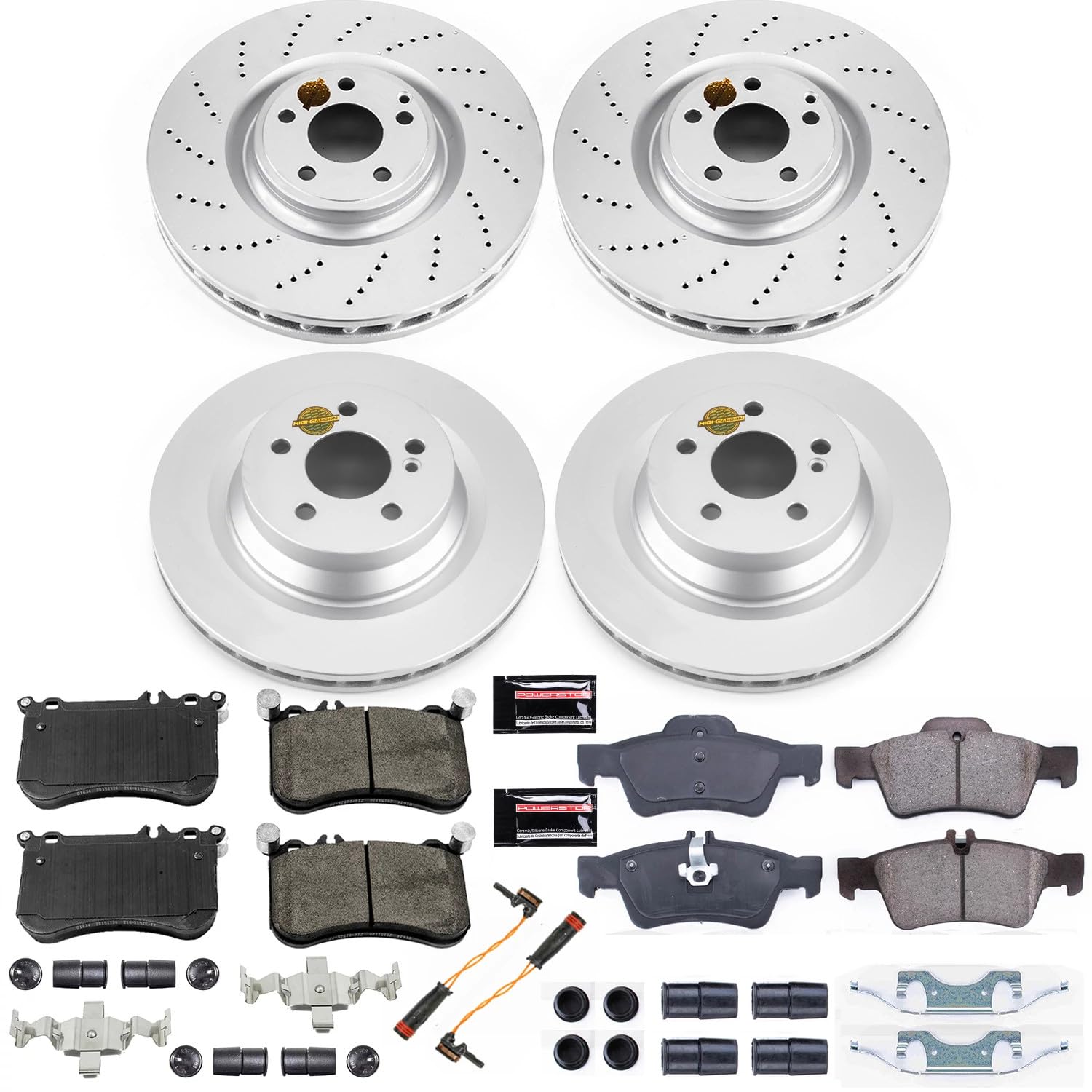 Power Stop CRK6885 Brake Rotor Coated and Ceramic Brake Pads- Front & Rear For Mercedes-Benz CLS550 2012-2018 [Model Specific]