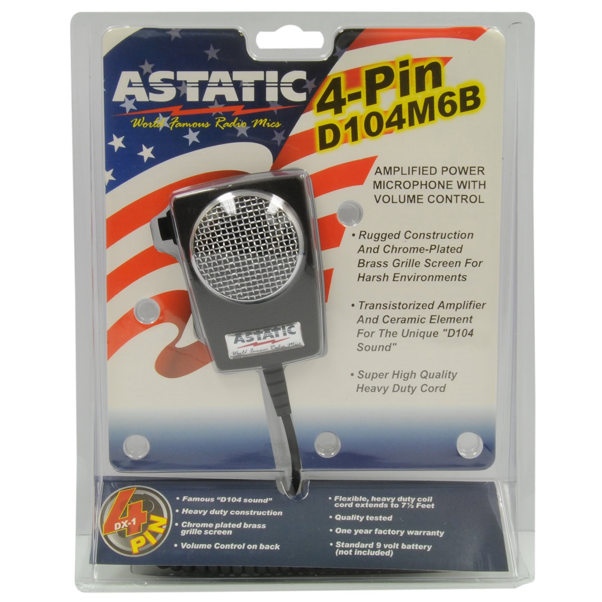 D104M6B Astatic 302-10005 Amplified Ceramic Power 4-Pin CB Microphone, Black
