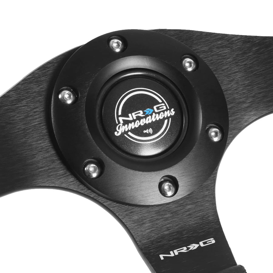 NRG Innovations Reinforced NRG-RST-024MB-R-Y Steering Wheel - 320mm Sport Leather Flat Bottom with Yellow Center Mark