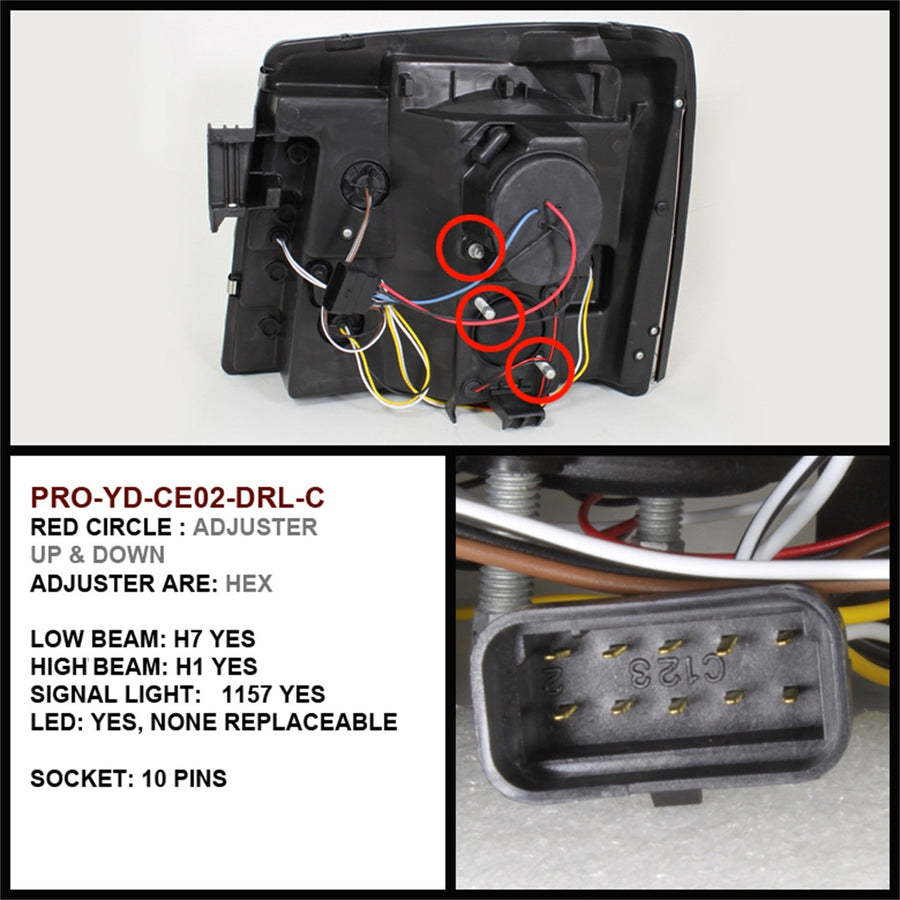 Cadillac Escalade 02-03 Spyder 5037947 Projector Headlights - Halogen Model Only (Not Compatible With Xenon/HID Model) - LED Halo - DRL - Black - High H1 (Included) - Low H7 (Included)