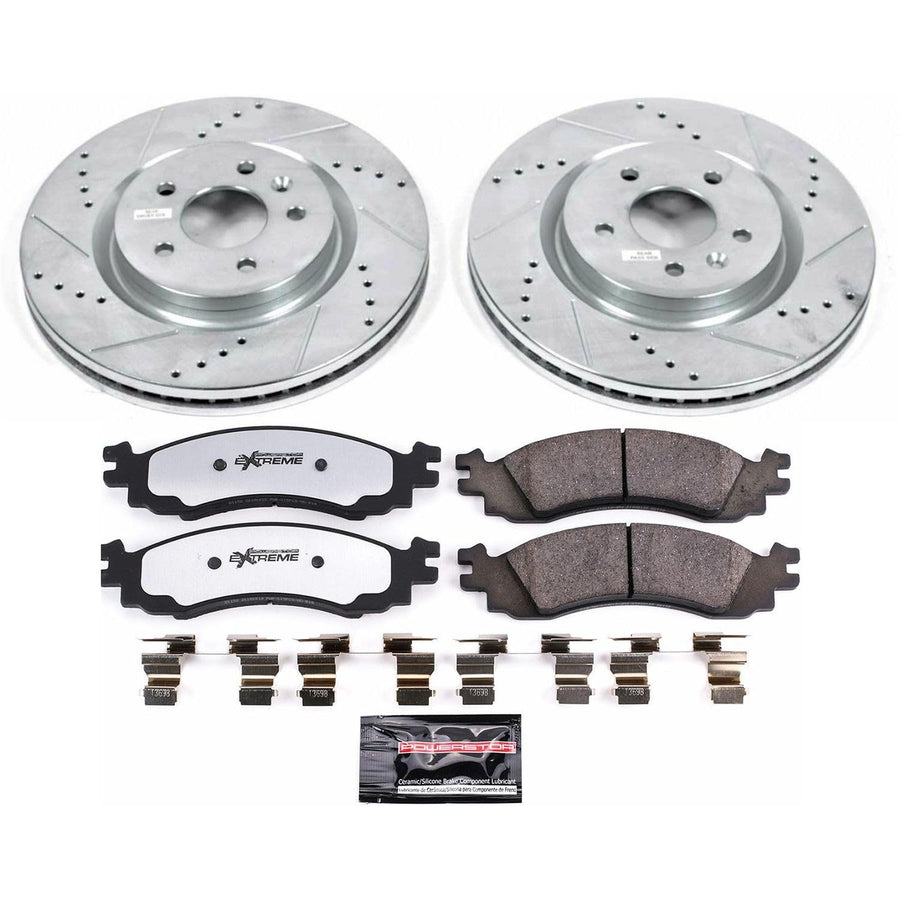 Front Brake Kit Power Stop For 2011 2012 Ford Taurus - Truck & Tow Carbon Fiber Ceramic Brake Pads & Drilled and Slotted Rotors Replacement, K5581-36