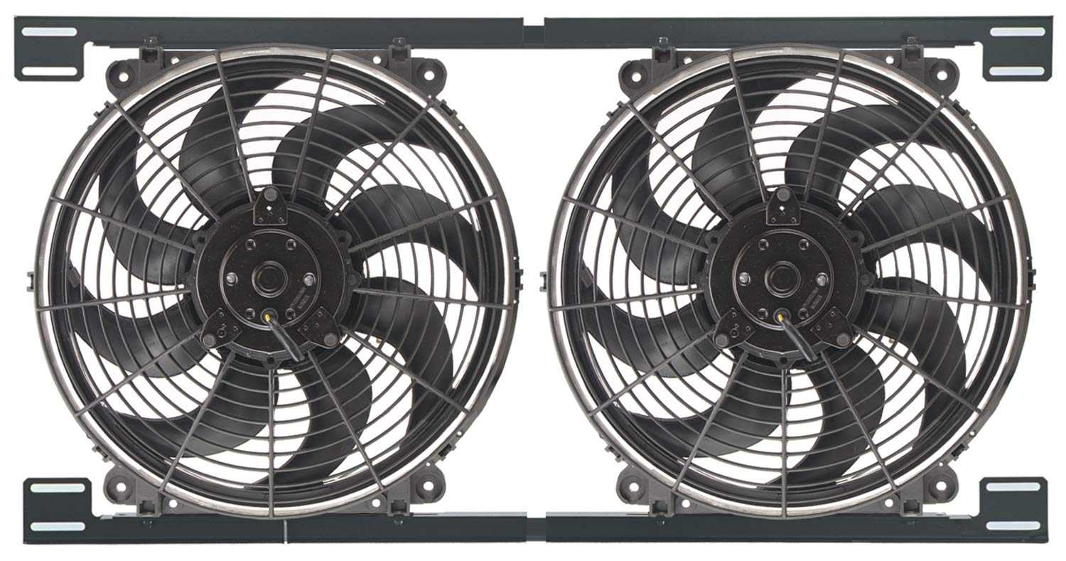 14" Dual Derale Tornado Electric Fan Assembly with Brackets, Black