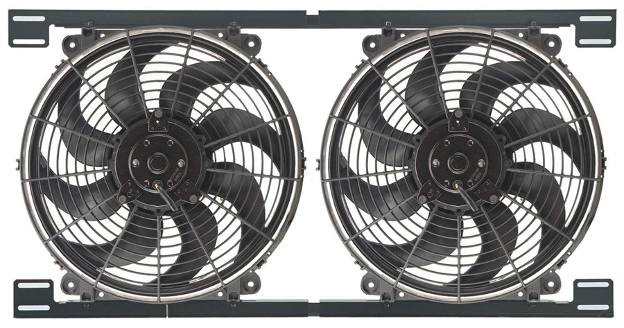 14" Dual Derale Tornado Electric Fan Assembly with Brackets, Black