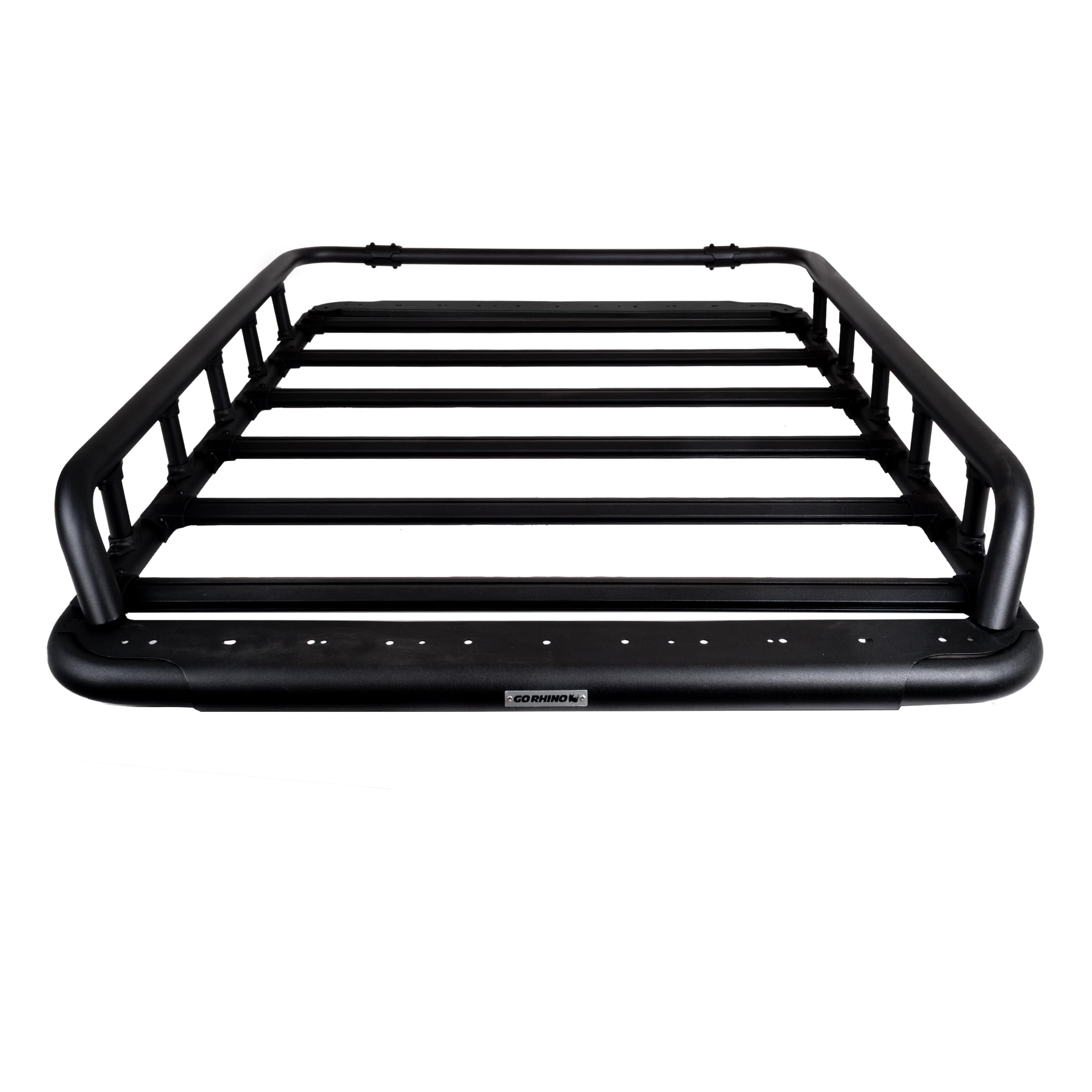 Go Rhino 500 SRM Flat Platform Roof Rack w/Tri-Rail & Clamps | Aluminum, Textured Black, L: 65" x W: 52" | 5935362T | Mounts to Most Cross Bars