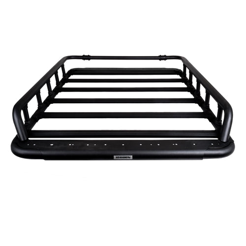 Go Rhino 500 SRM Flat Platform Roof Rack w/Tri-Rail & Clamps | Aluminum, Textured Black, L: 65" x W: 52" | 5935362T | Mounts to Most Cross Bars