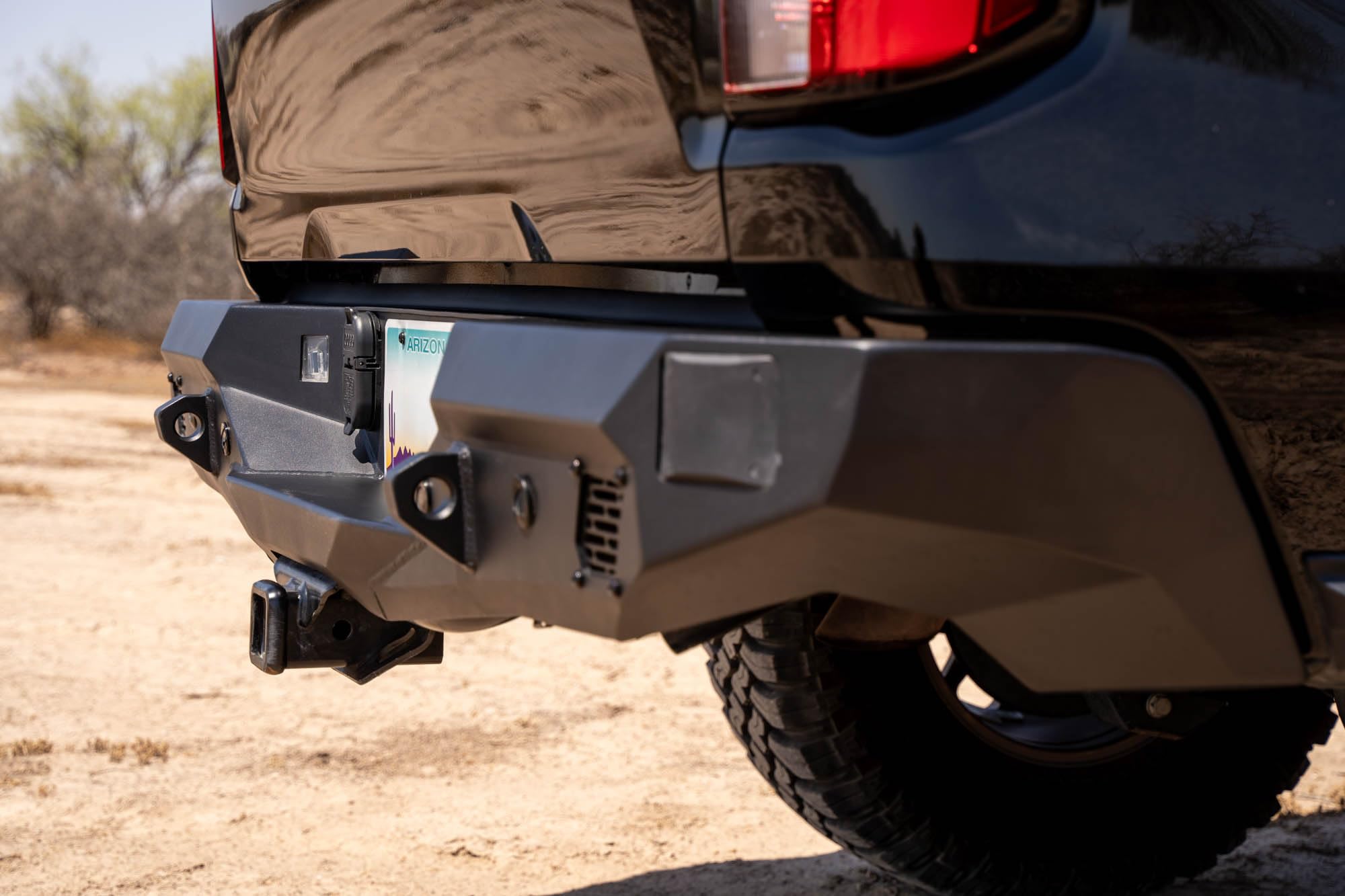 Rear Bumper DV8 Offroad Spec Series for 2023-2024 Chevy Colorado & GMC Canyon | Two 3" Pod Light Mounts | Integrated D-Ring Mounts | Retains Blind Spot Monitoring & Sensors | Powder Coated | Steel