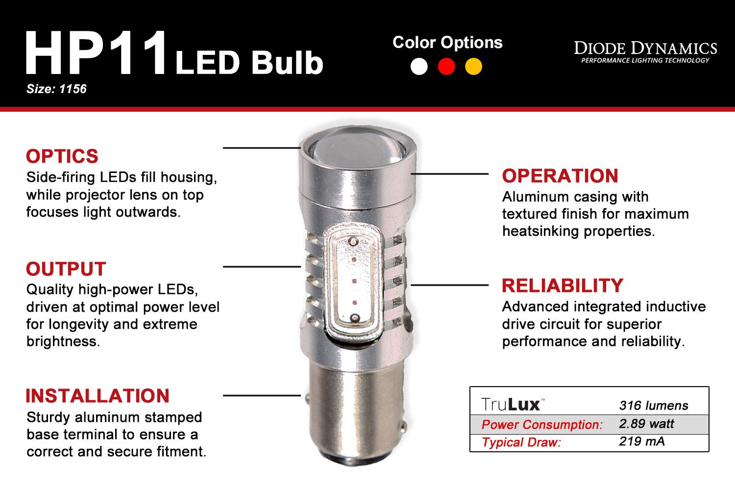 HP11 LED 1156 Amber Bulb Single Diode Dynamics