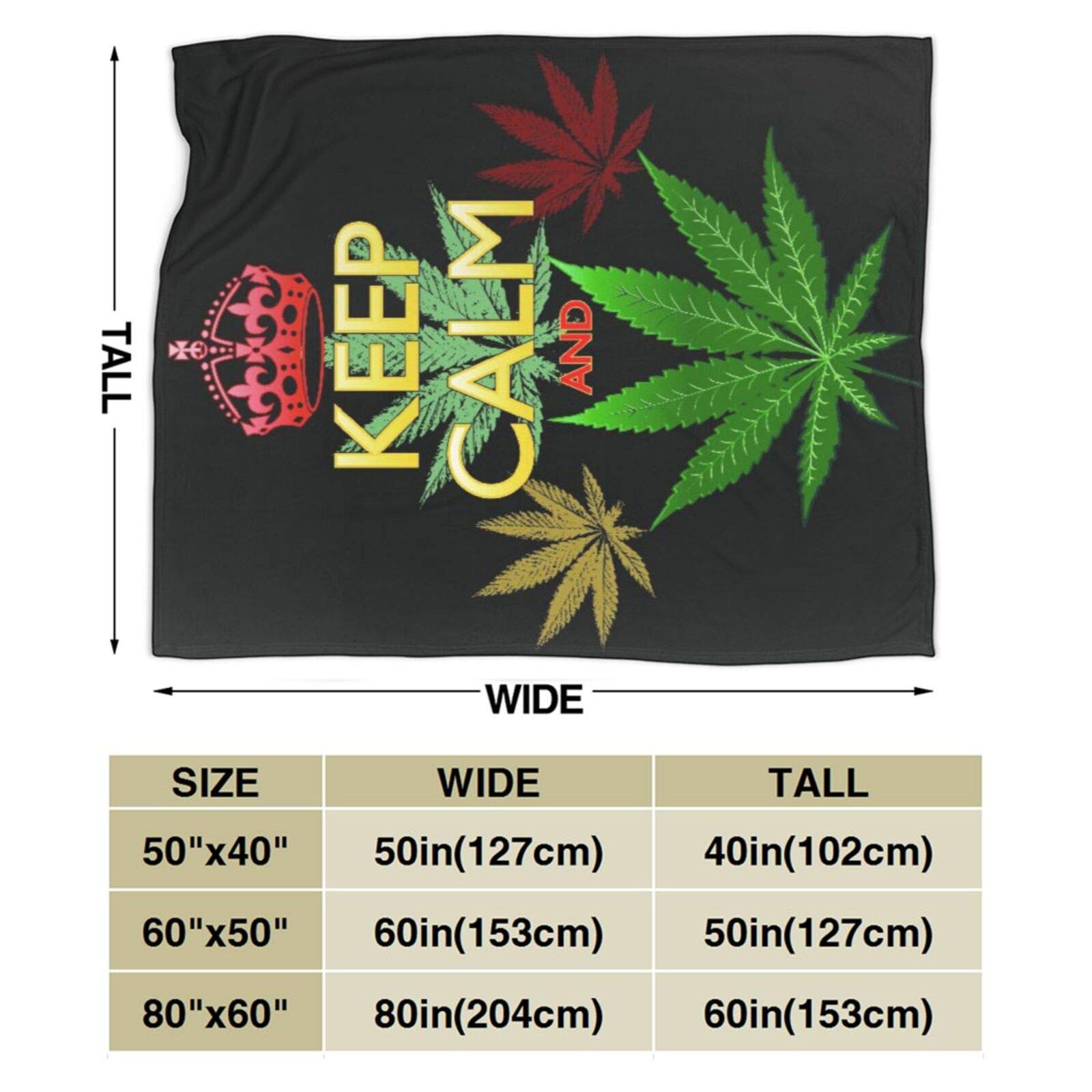 Janrely Custom Personalized Throw Blanket, Keep Calm and Marijuana Leaf On Black, Soft Comfortable Plush Blanket for Sofa Bedroom Travel Fluffy Blanket 40"X50"