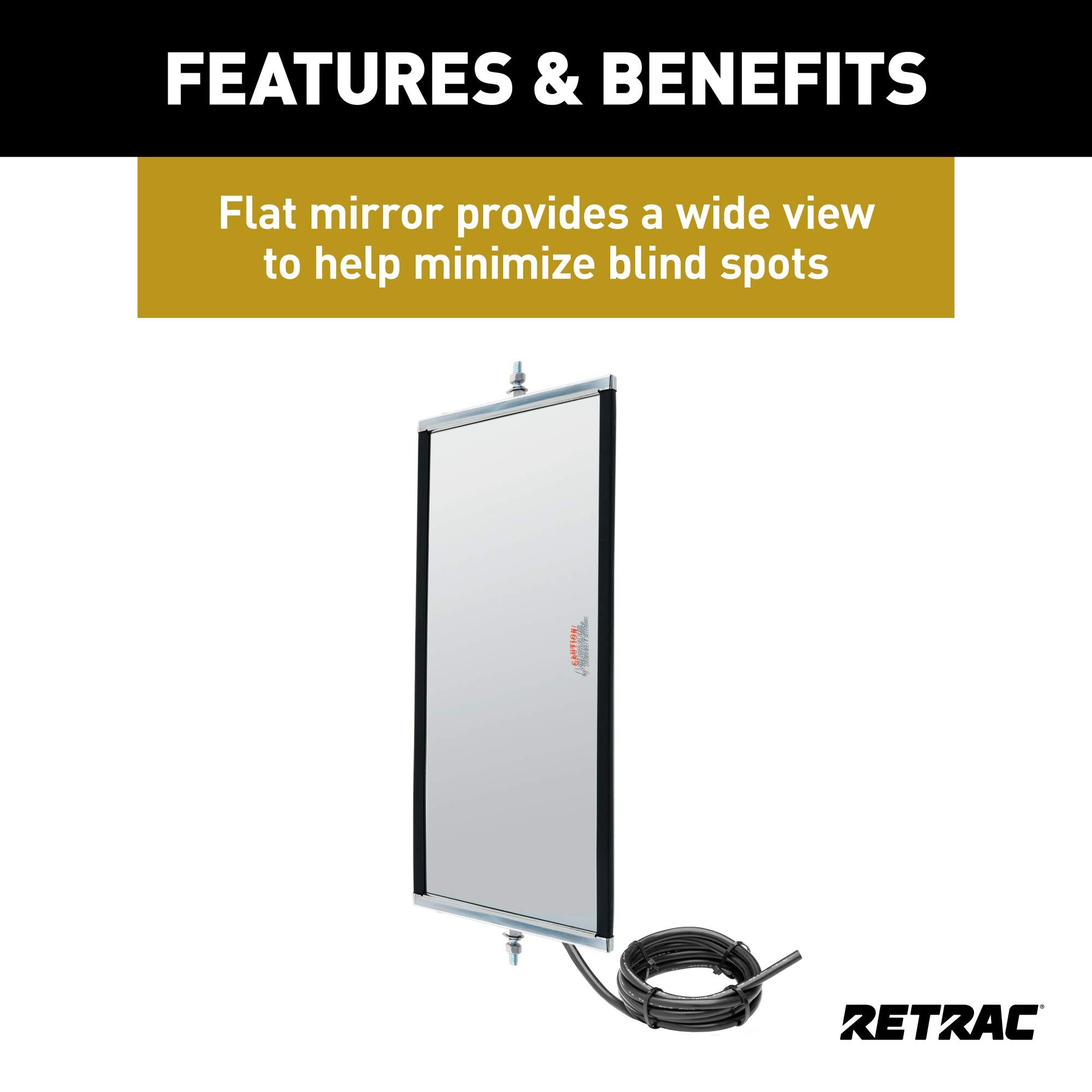 RETRAC 7 x 16-Inch Stainless Steel Angle-Back Heated West Coast Mirror Head, Universal Driver or Passenger Side 610306
