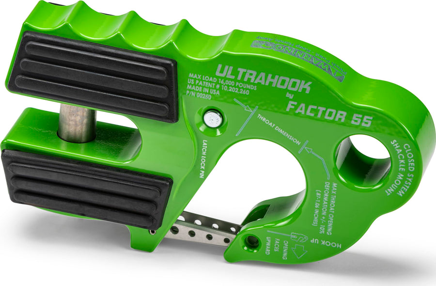 Factor 55 Closed System Ultrahook Shackle Pin Mount, Designed for Steel Cables and Synthetic Ropes - Green