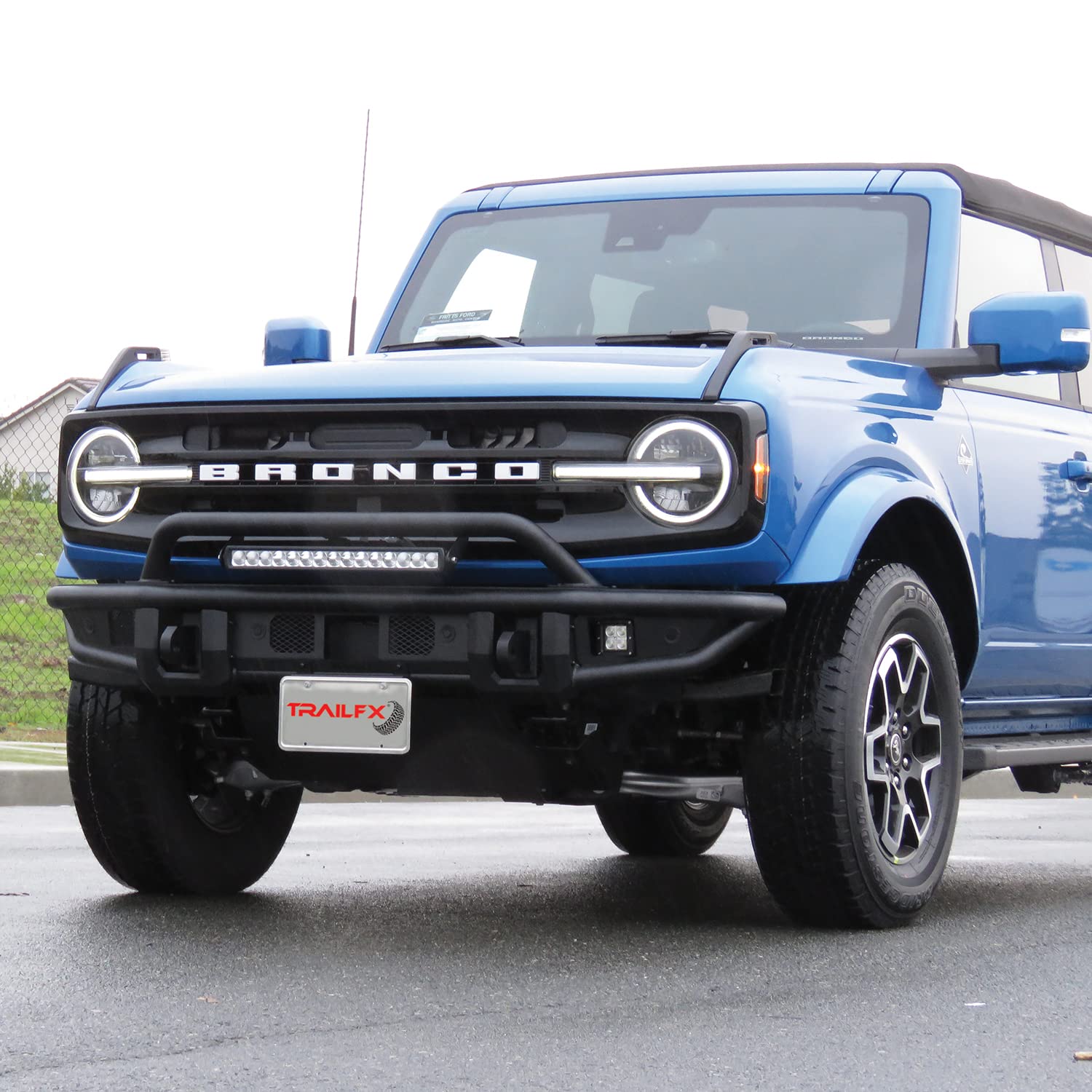 BR001T TrailFX Standard Front Bumper with Pre Runner Guard for Ford Bronco 2021-2025 Matte Black Powder Coated Steel Direct-Fit D-Rings LED Cube Light Mounts