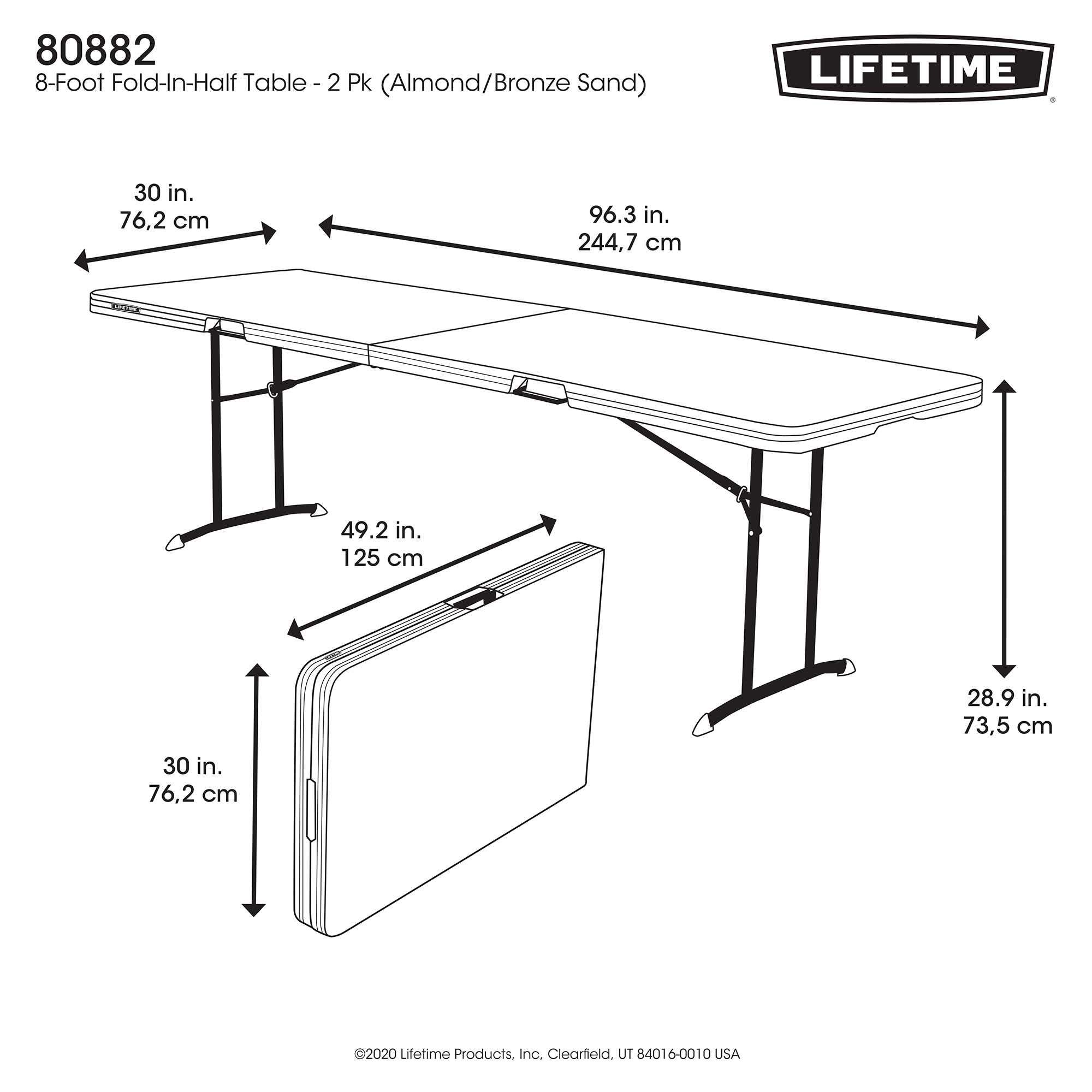 Commercial Lifetime Fold in Half Table, 8 Feet, 2 Pack, Almond