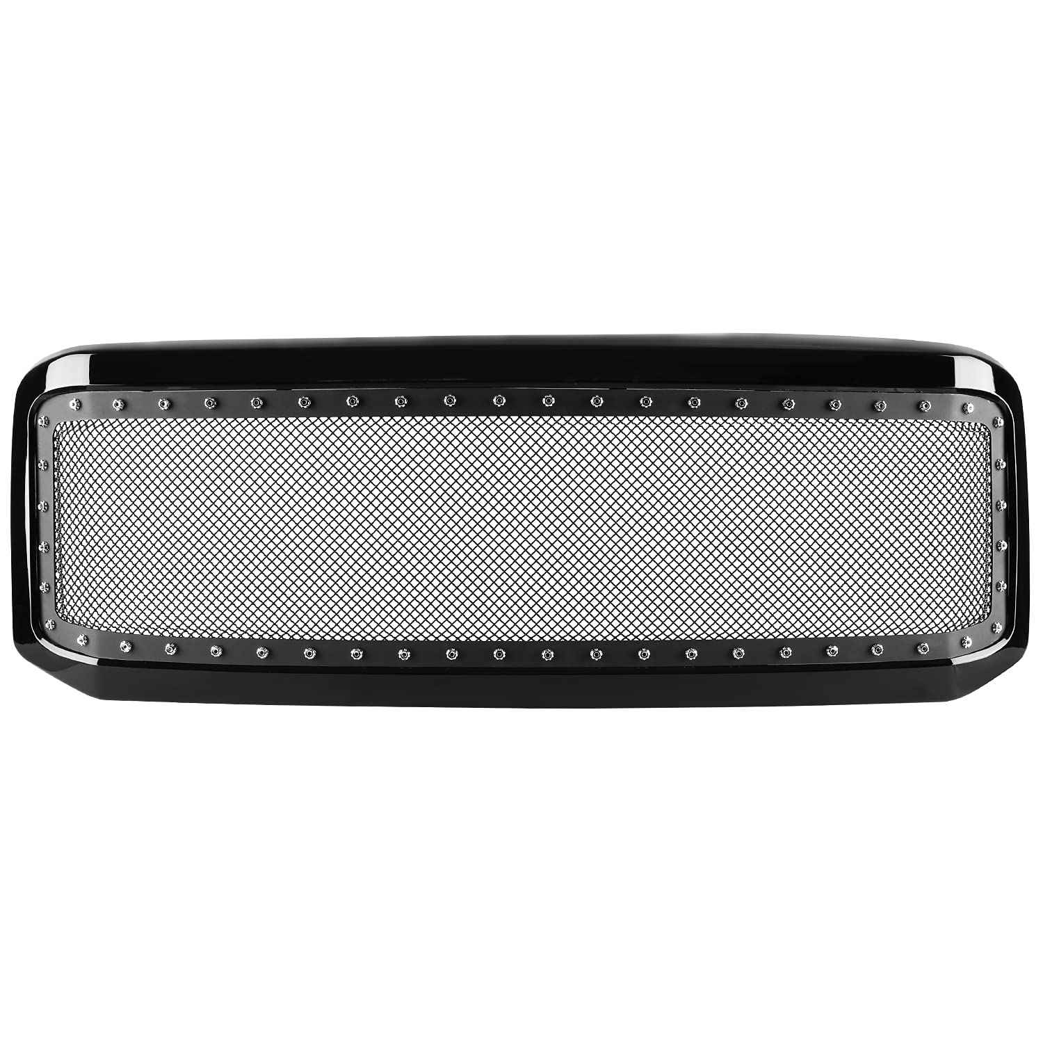 Glossy Black Spec-D Tuning Stainless Steel Rivet Mesh Style Front Hood Grille Compatible with 2005-2007 Ford F-250
