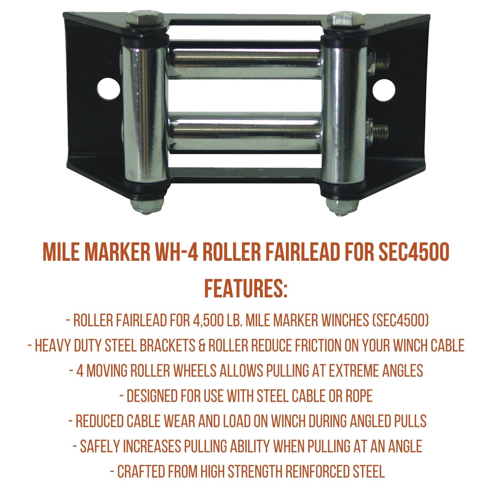 Mile Marker Replacement WH-4 Black & Silver Roller Fairlead for SEC4500 - For Winches 4500 Pounds Only - Heavy Duty Construction - Reliable Operation in Industrial Applications