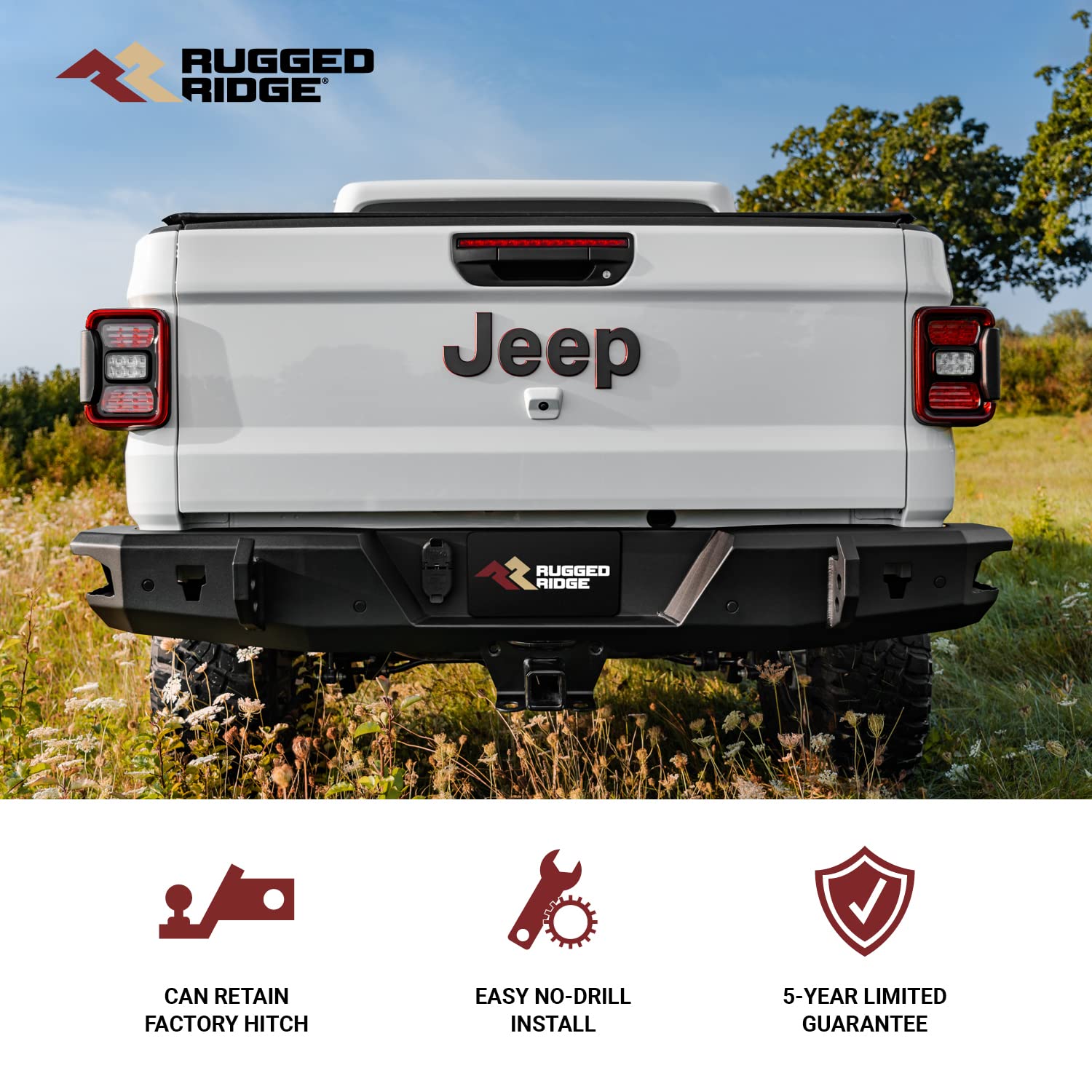 Rear Rugged Ridge HD Bumper for Jeep Gladiator JT | Full-Width, Steel, Black | 11540.37 | Fits 2020-2025 Jeep Gladiator JT