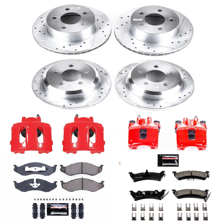 Power Stop Z23 Evolution KC2121 Front and Rear Brake Caliper Kit-Brake Rotors, Carbon-Fiber Ceramic Brake Pads, Calipers For Jeep Grand Cherokee 1995-1998 [Model Specific]