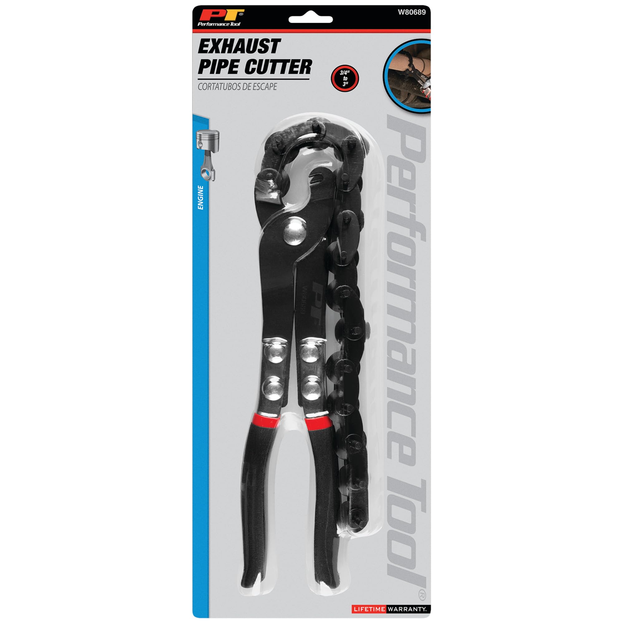 Exhaust Tail Pipe Cutter Performance Tool W80689, Steel Blades, Easy-Grip Handle, Chain Cutting, Shorten, Repair and Remove Exhaust - Black
