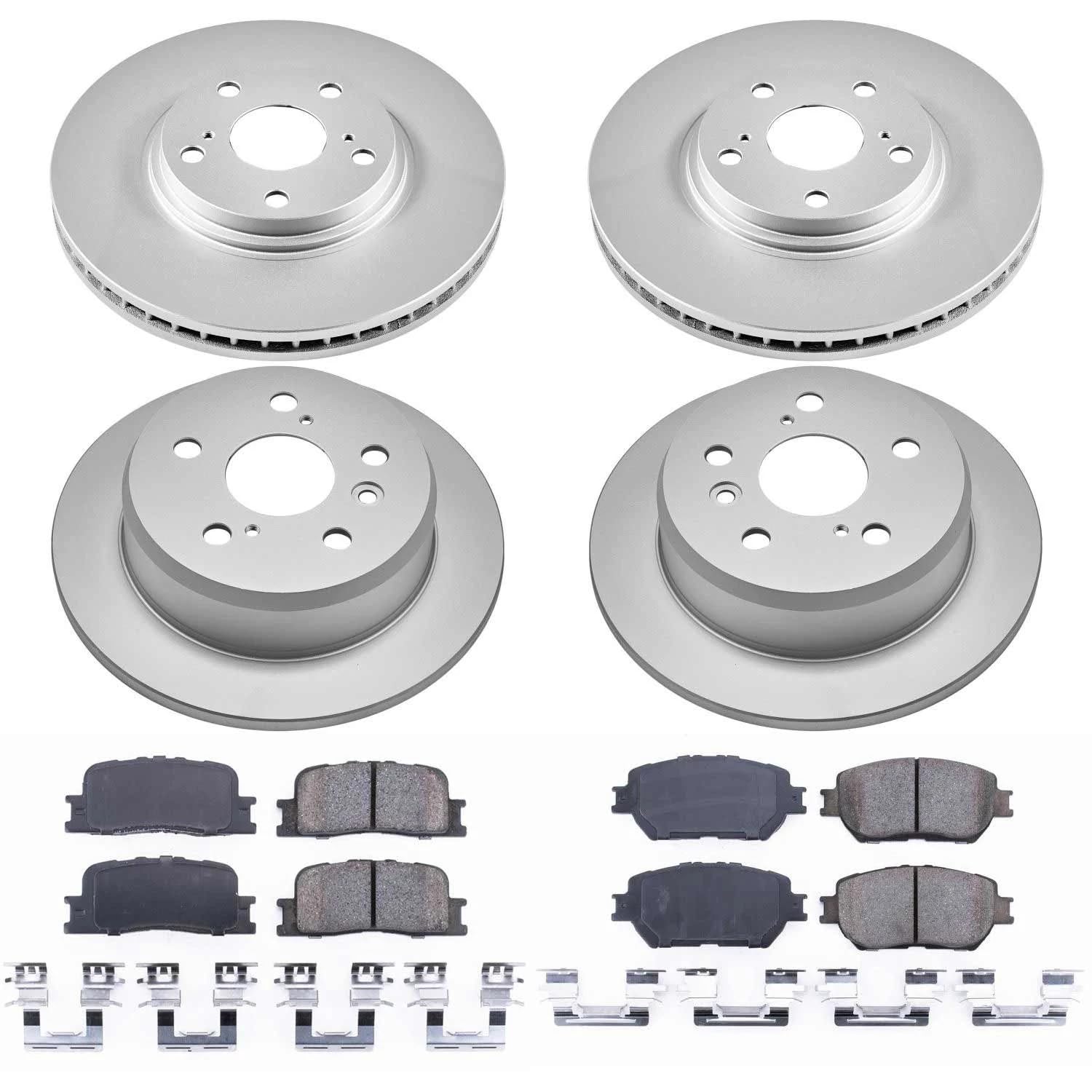 Power Stop Coated Brake Rotor & Ceramic Brake Pads CRK1145 - front & rear For Toyota Camry 2002-2004 [Vehicle Specific]