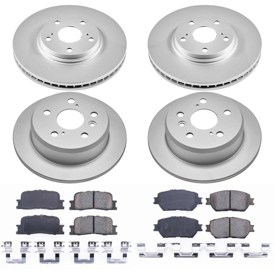Power Stop Coated Brake Rotor & Ceramic Brake Pads CRK1145 - front & rear For Toyota Camry 2002-2004 [Vehicle Specific]