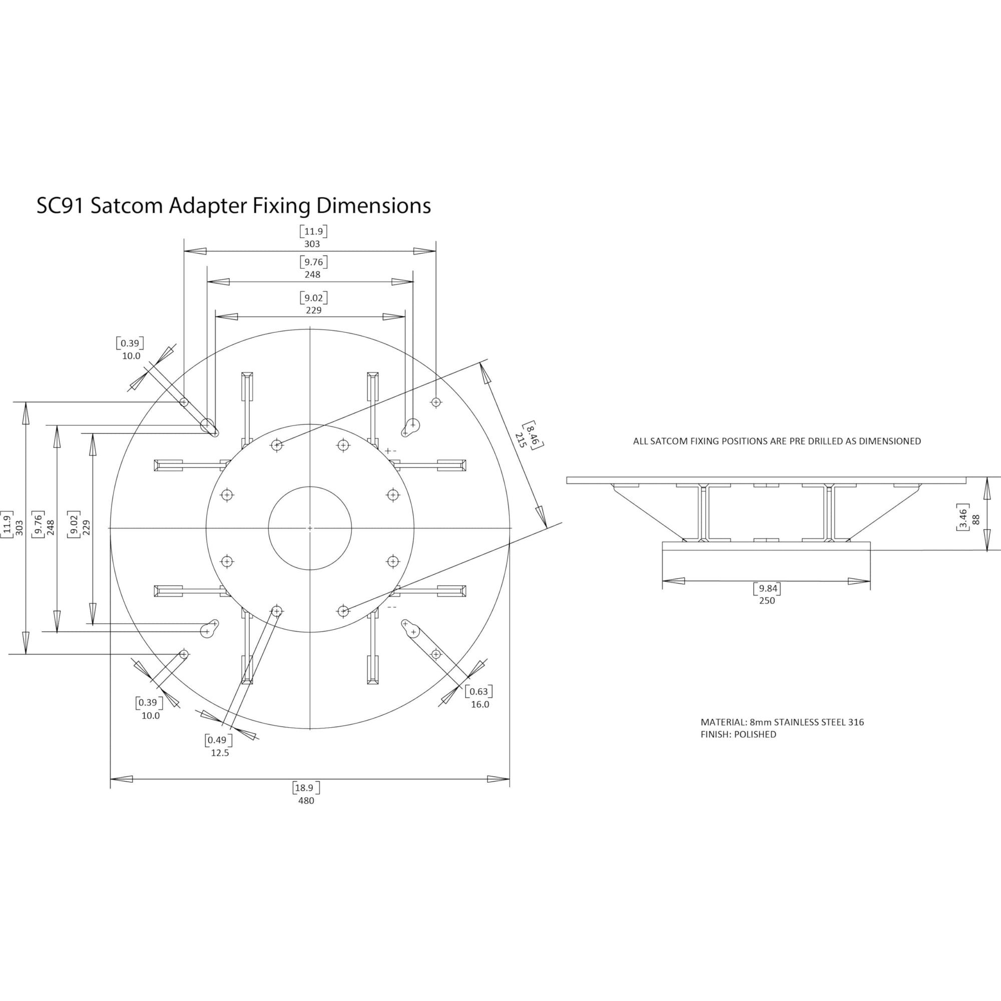 Stainless Mount SC91 Satcom Antenna